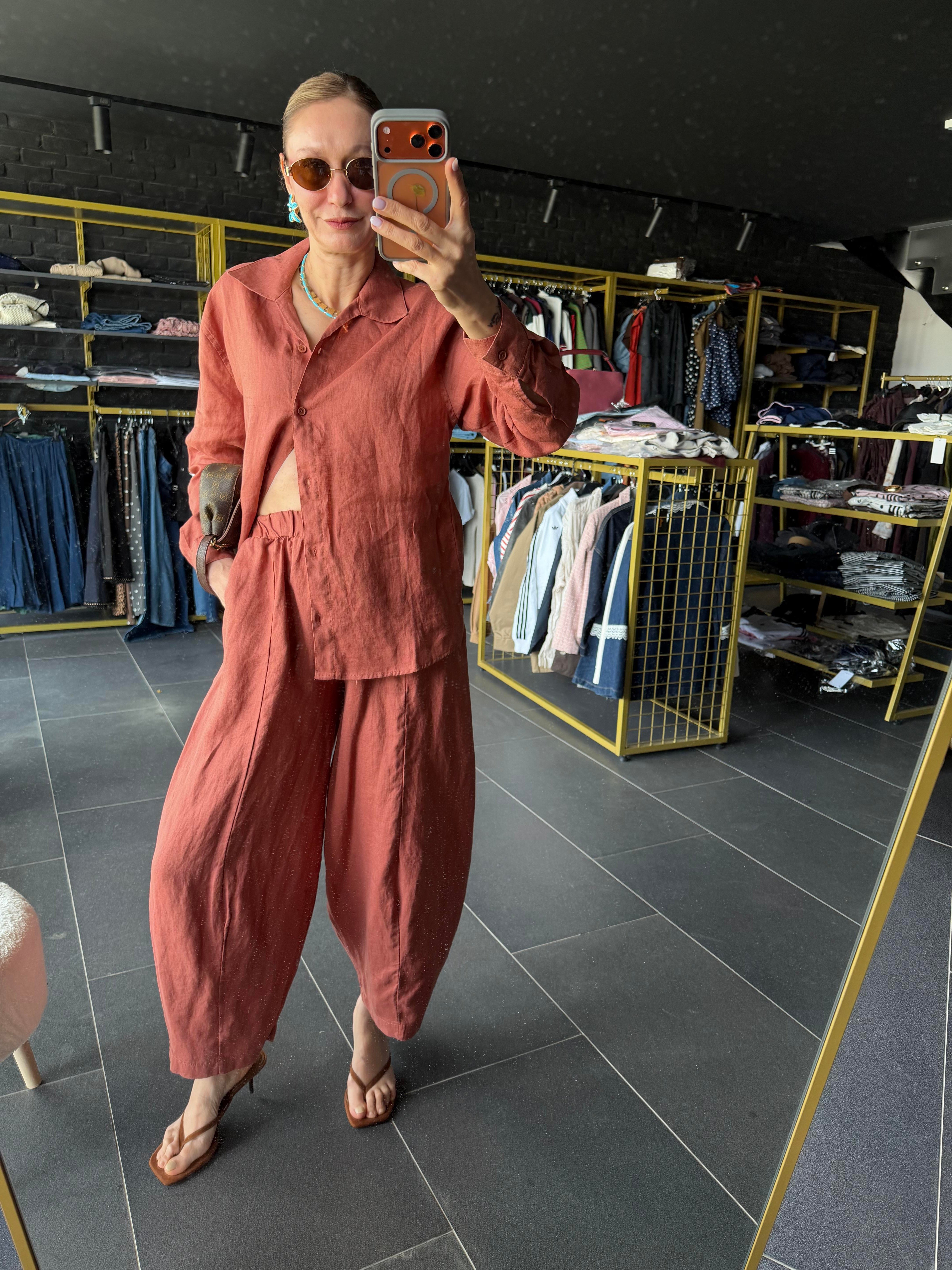 Premium Keten Kiremit Frankly Model Gömlek