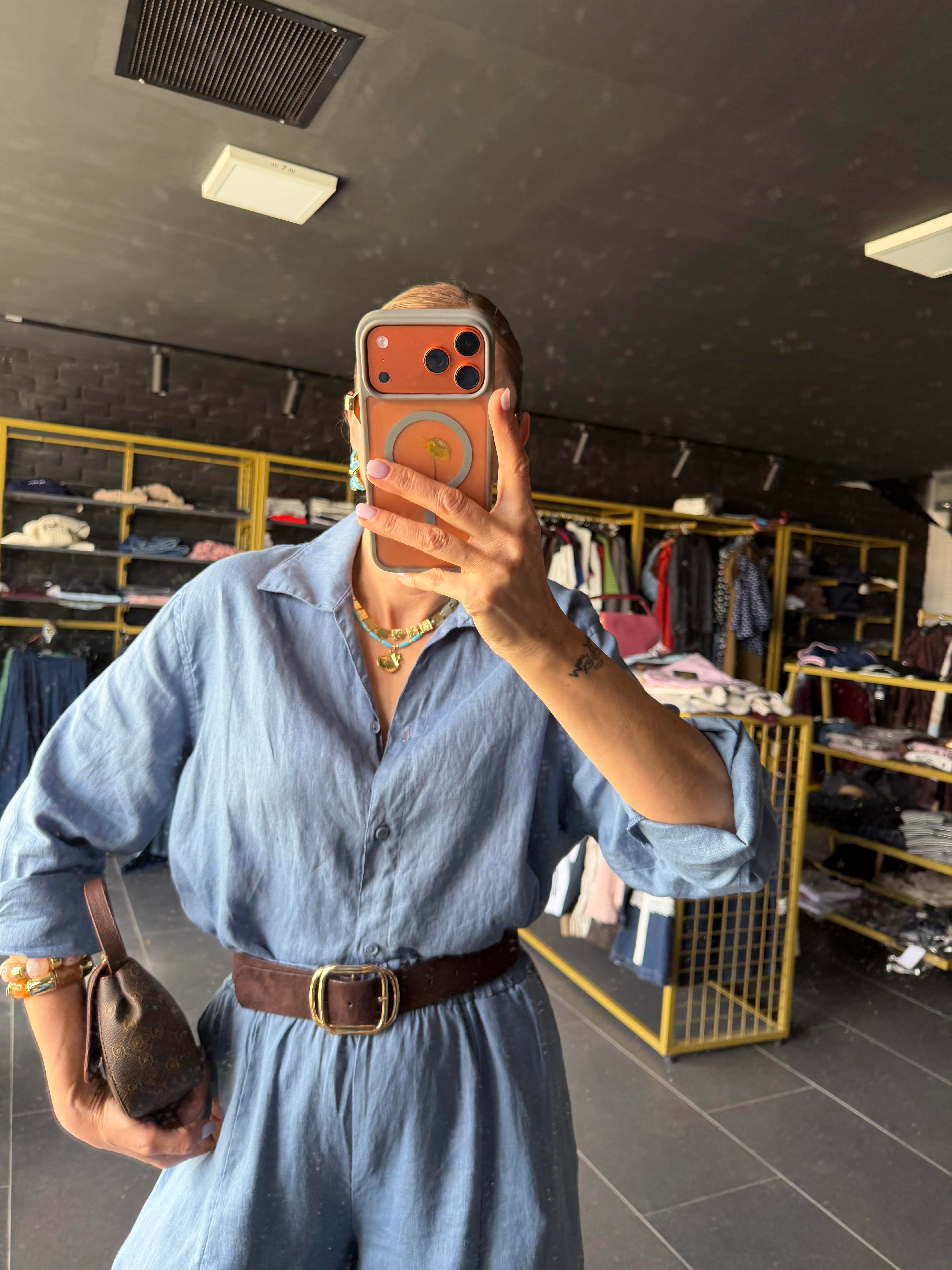 Premium Keten Mavi Frankly Model Gömlek
