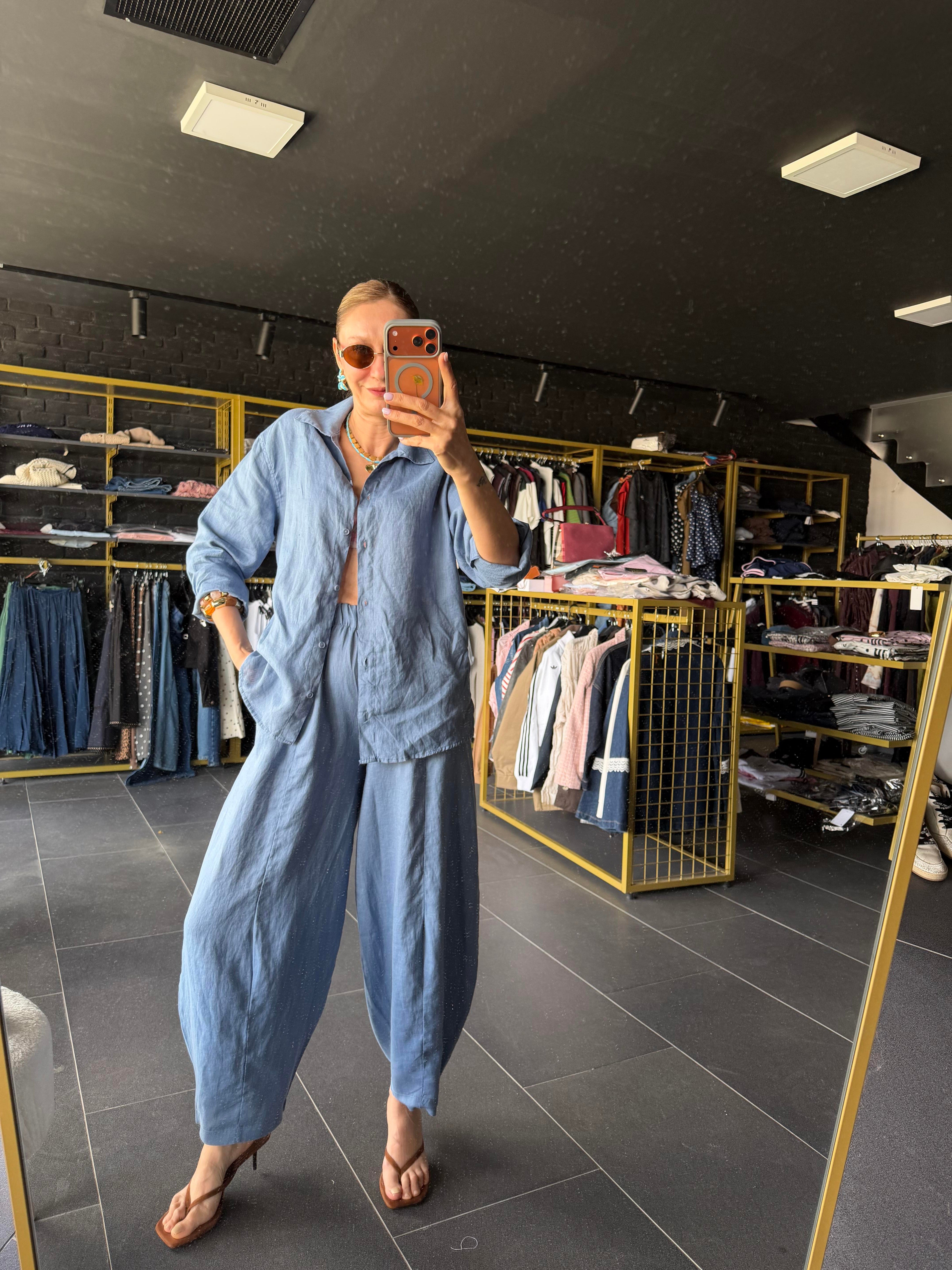 Premium Keten Mavi Frankly Model Pantolon