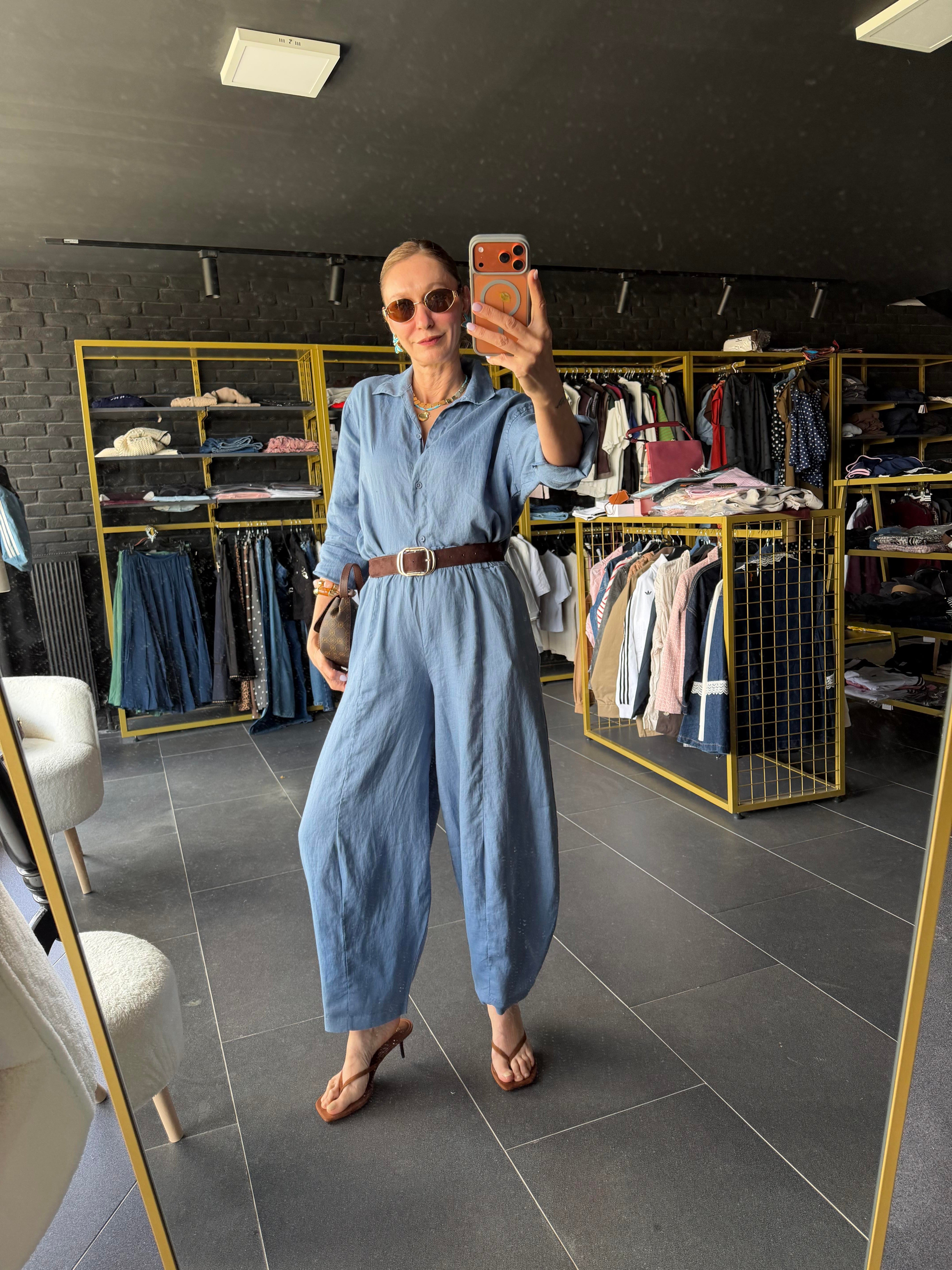 Premium Keten Mavi Frankly Model Pantolon