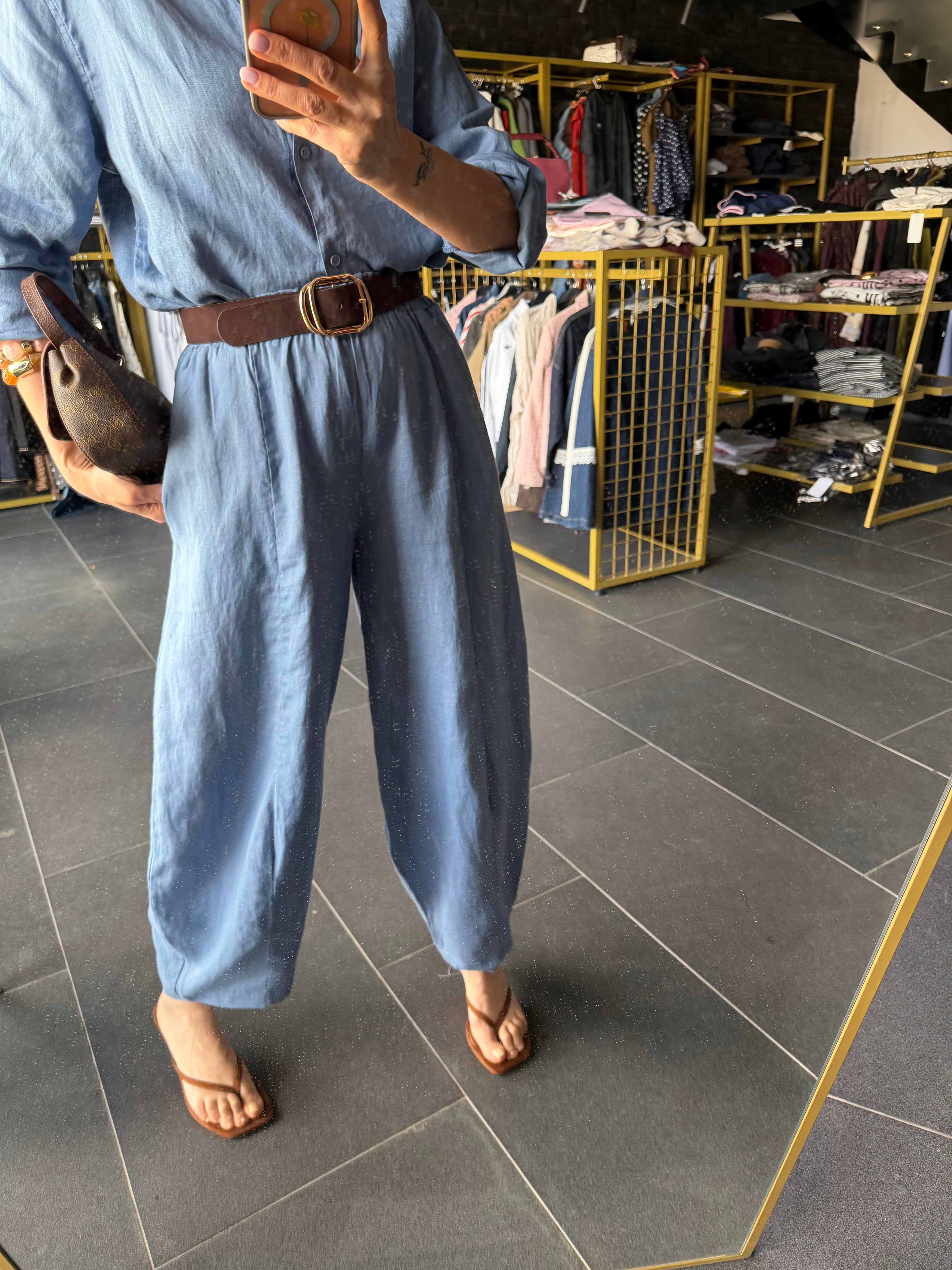 Premium Keten Mavi Frankly Model Pantolon