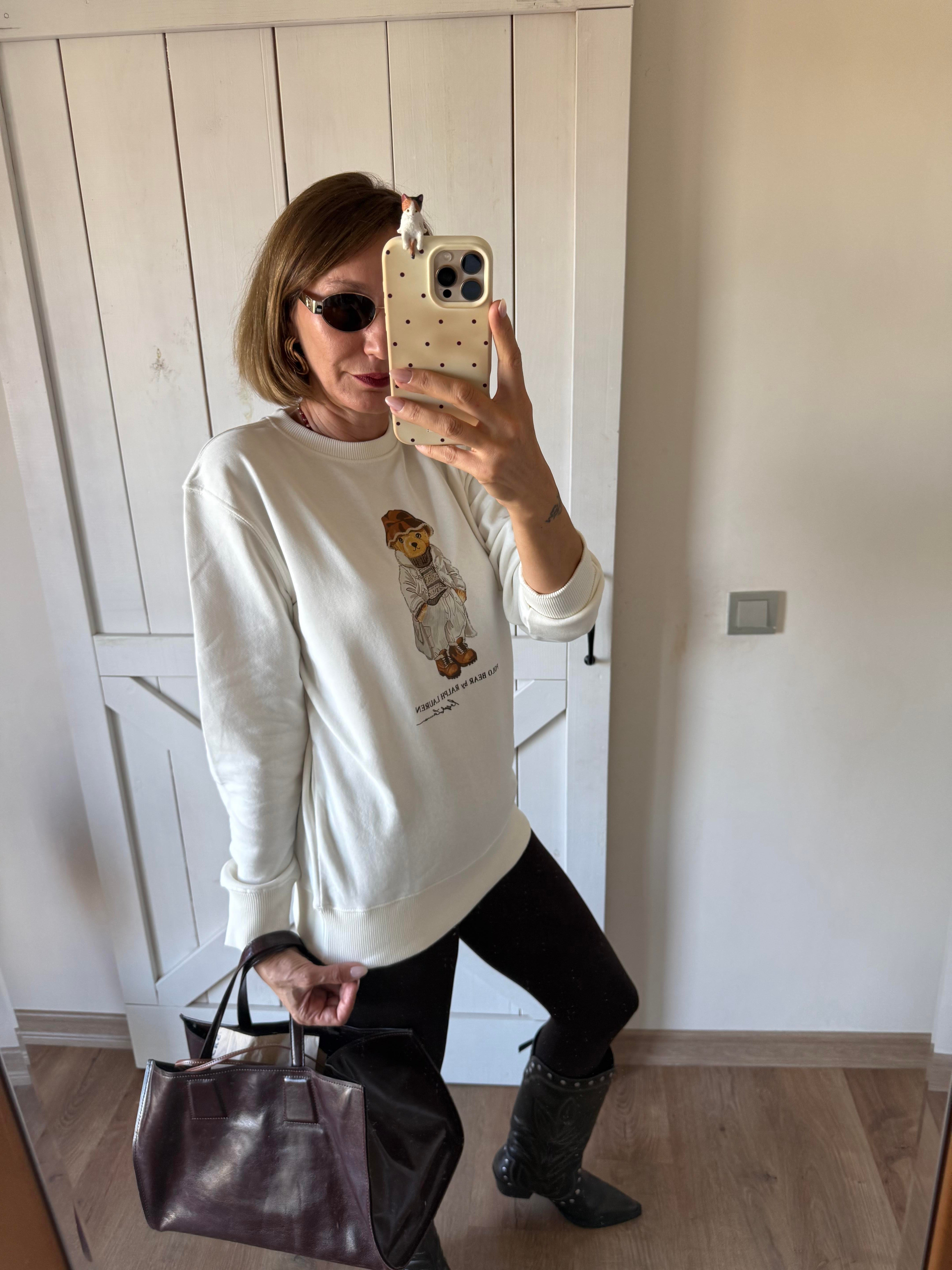 Premium Kırık Beyaz Ayıcıklı Sweat