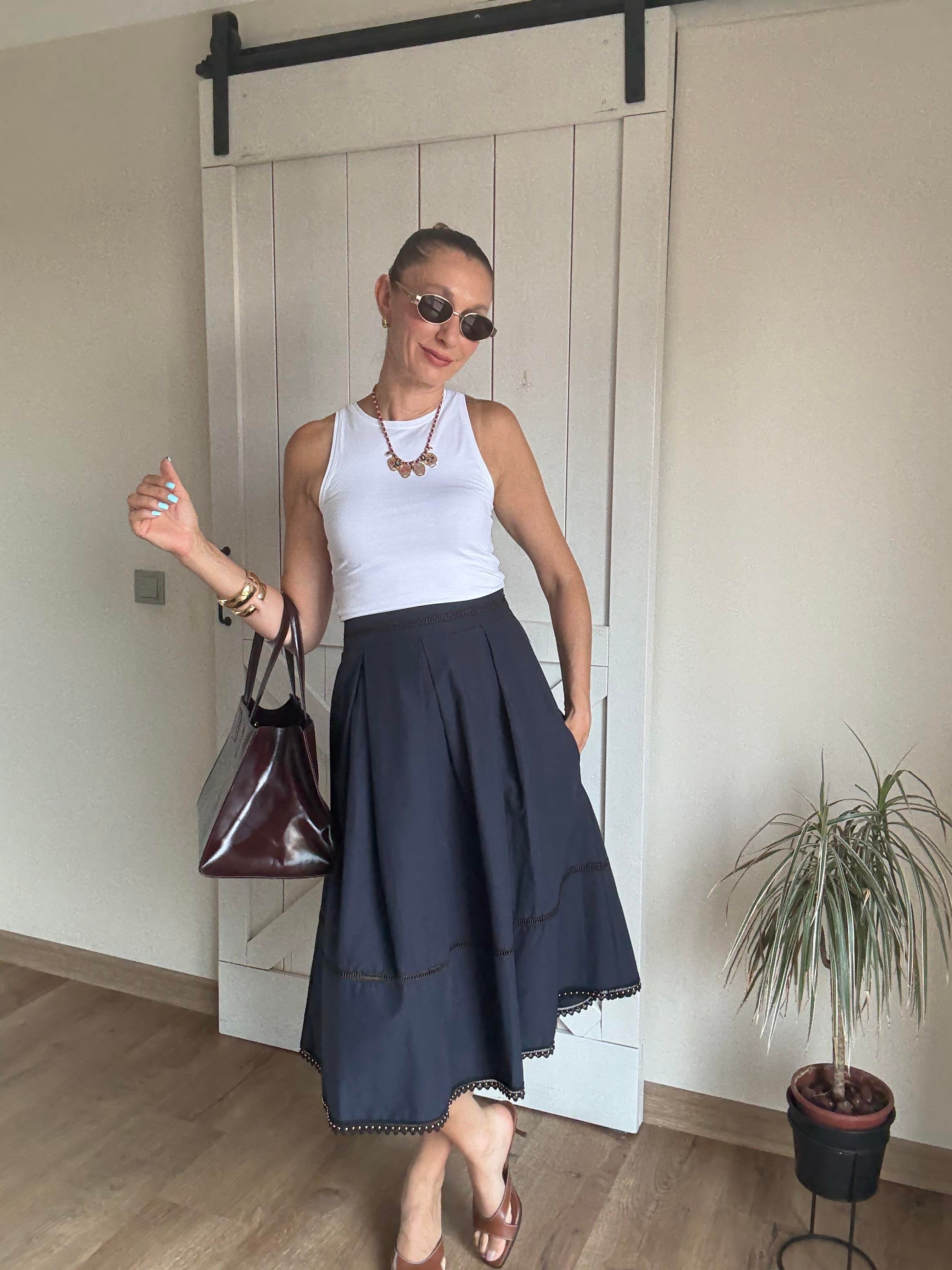 Premium Kontrast Şeritli Etek