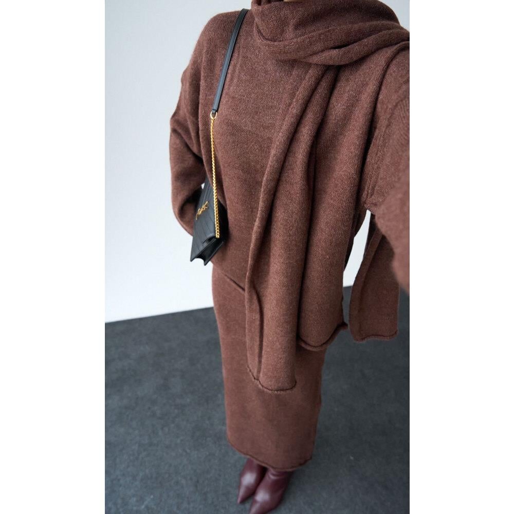 Premium Kumaş Atkılı Uzun Etekli Kadın İkili Takım 