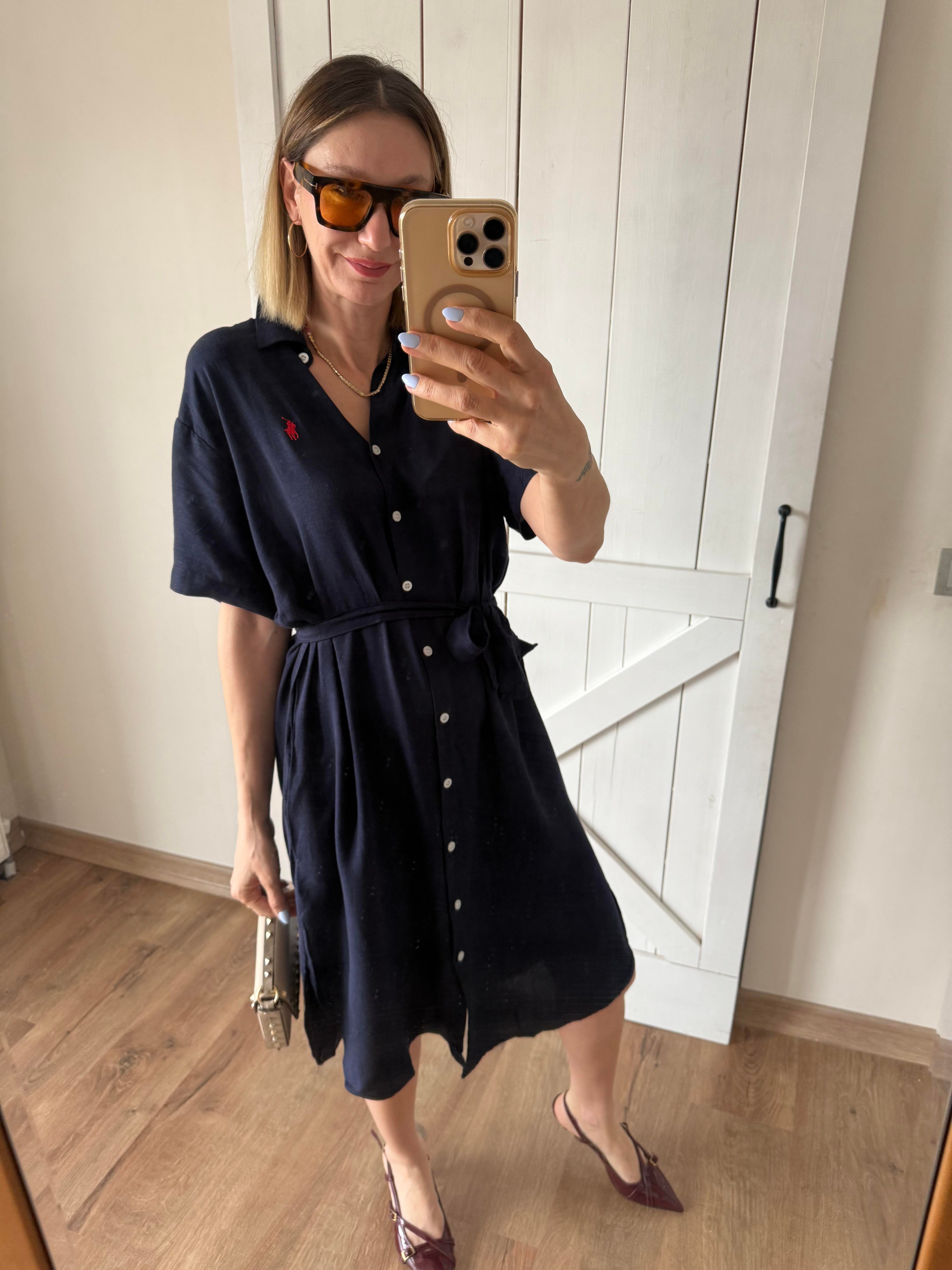 Premium Kuşaklı Lacivert Elbise