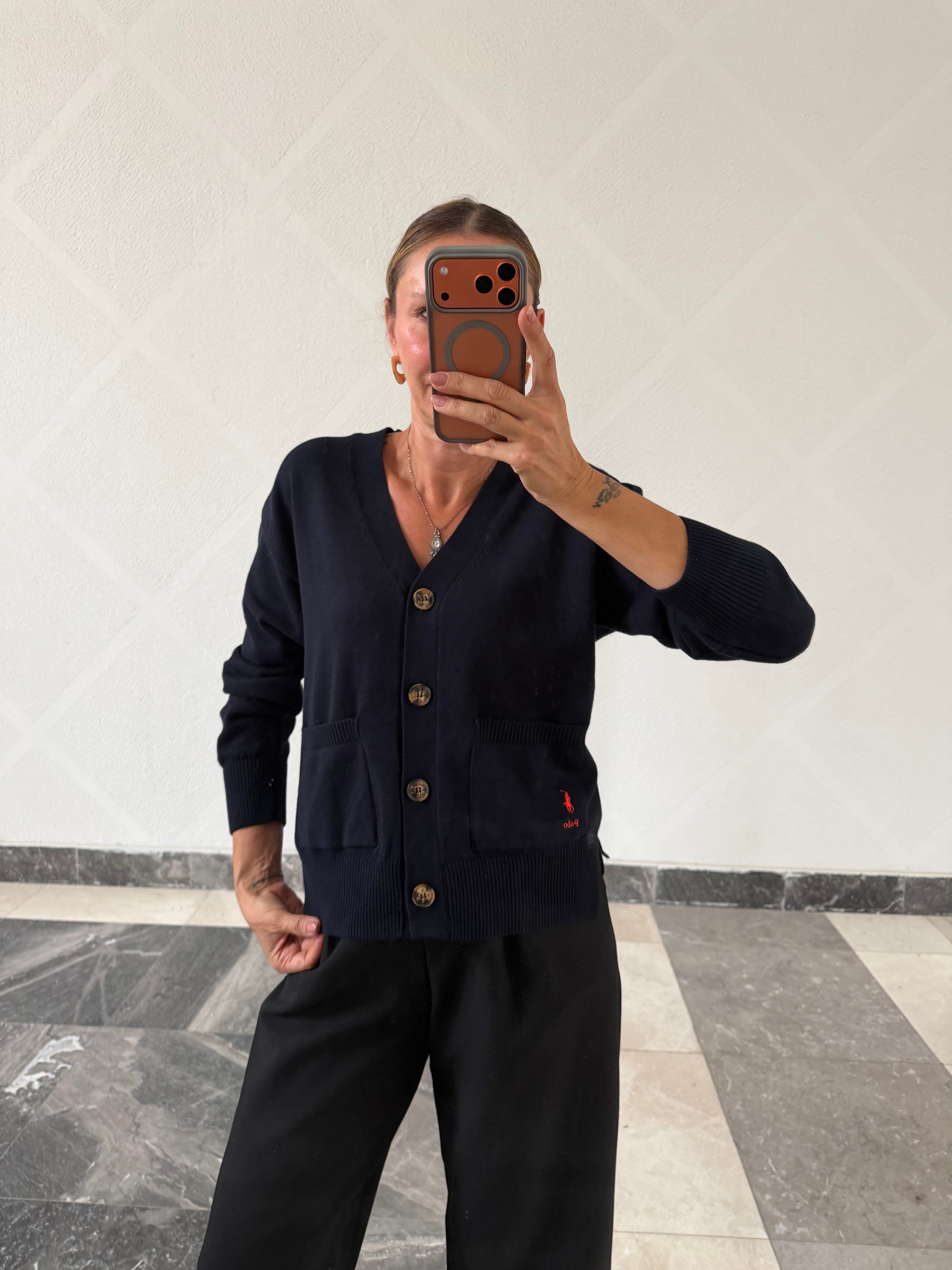 Premium Lacivert Cepli Hırka