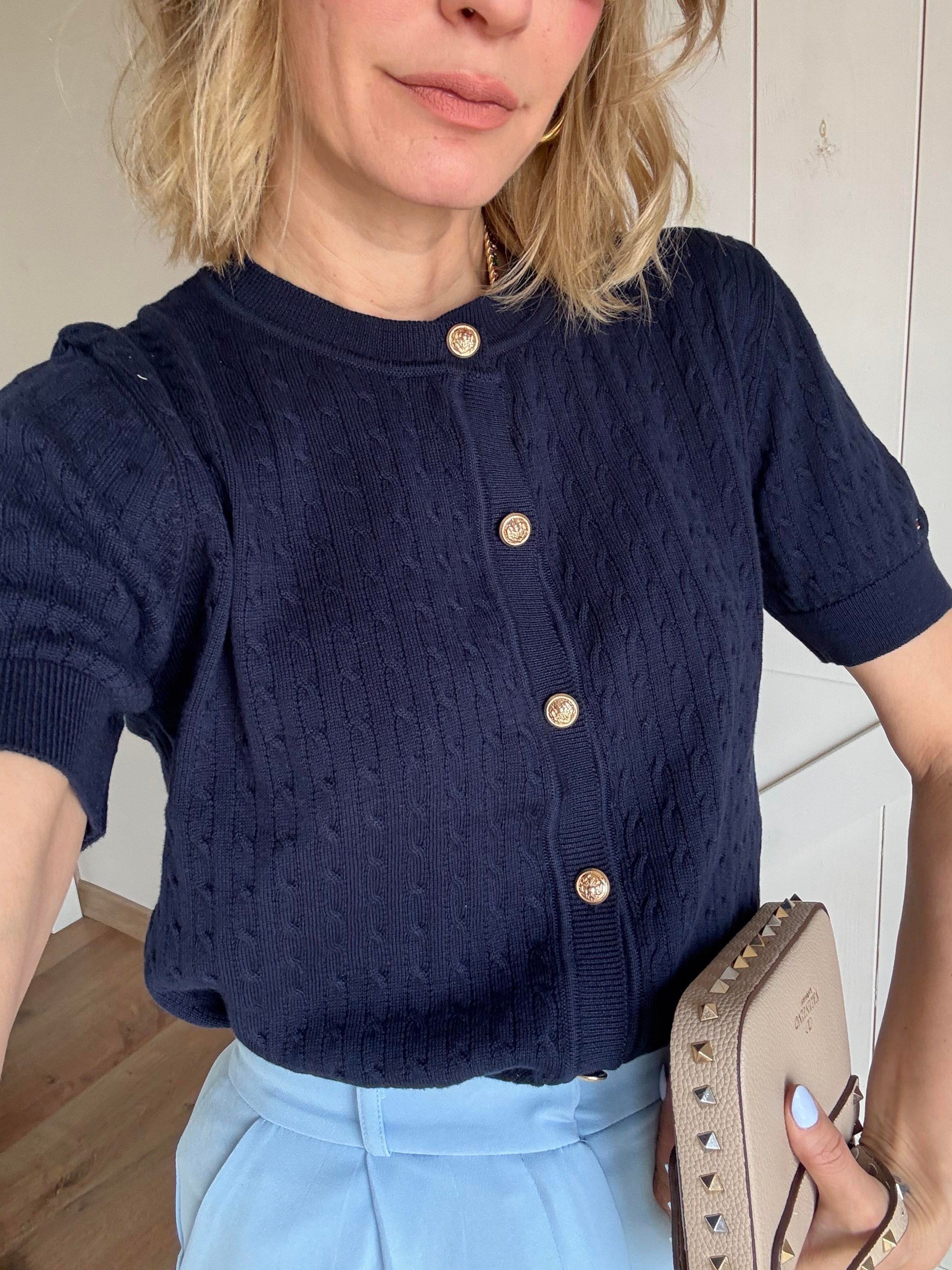 Premium Lacivert Gold Düğmeli Hırka