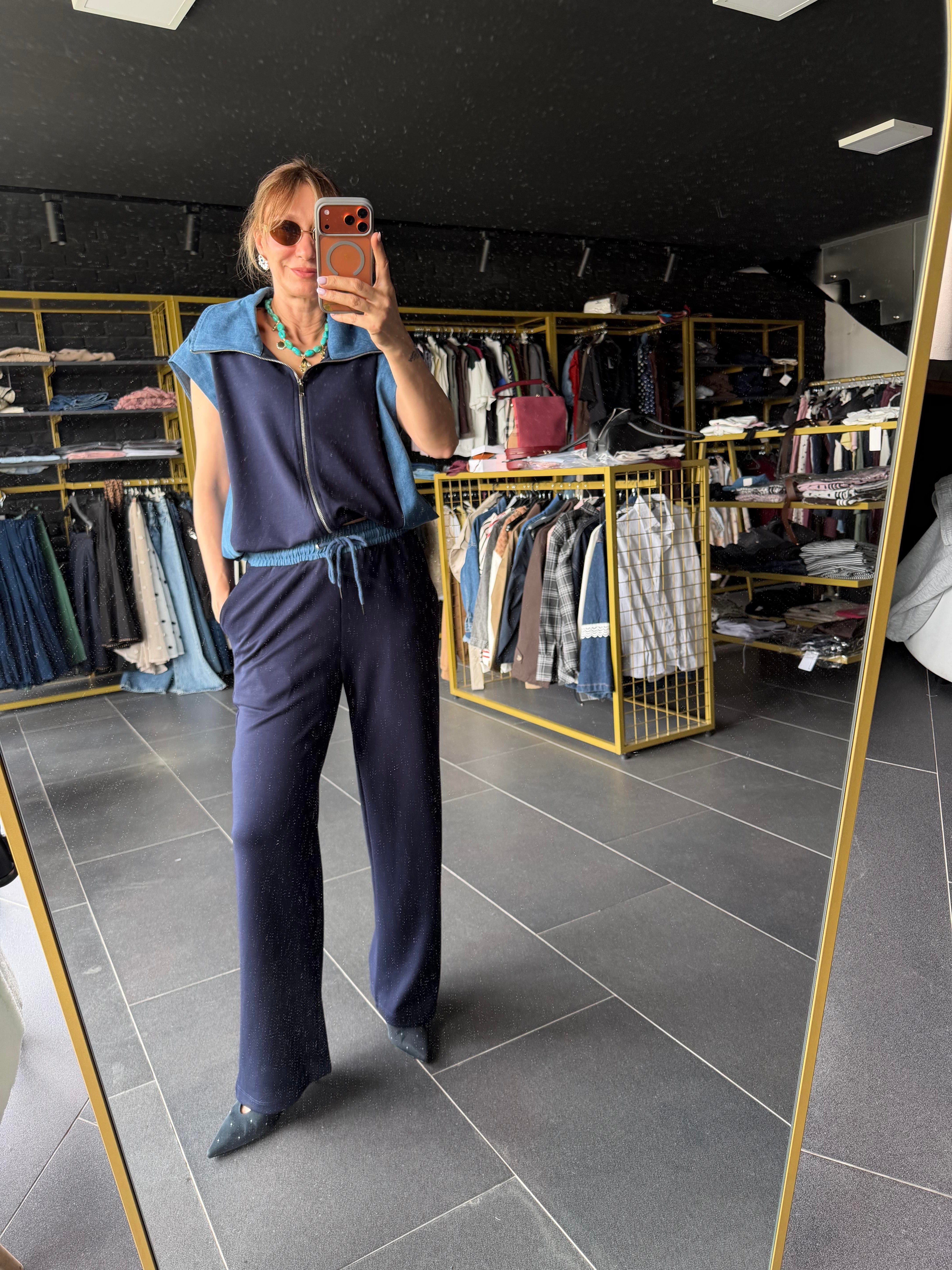 Premium Lacivert Marka Model Denim Garnili Takım