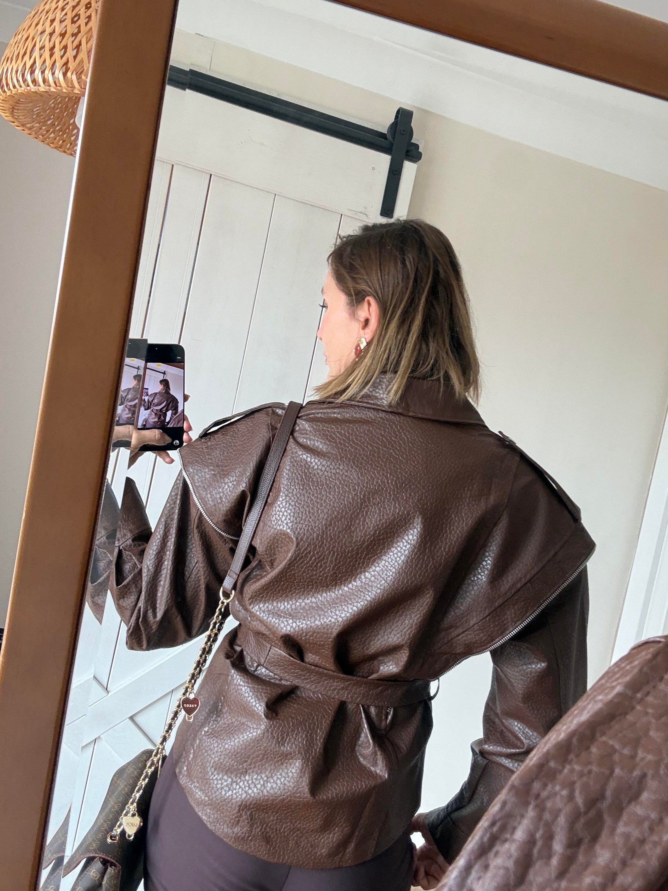 Premium Marka Model Taba Kuşaklı Deri Ceket