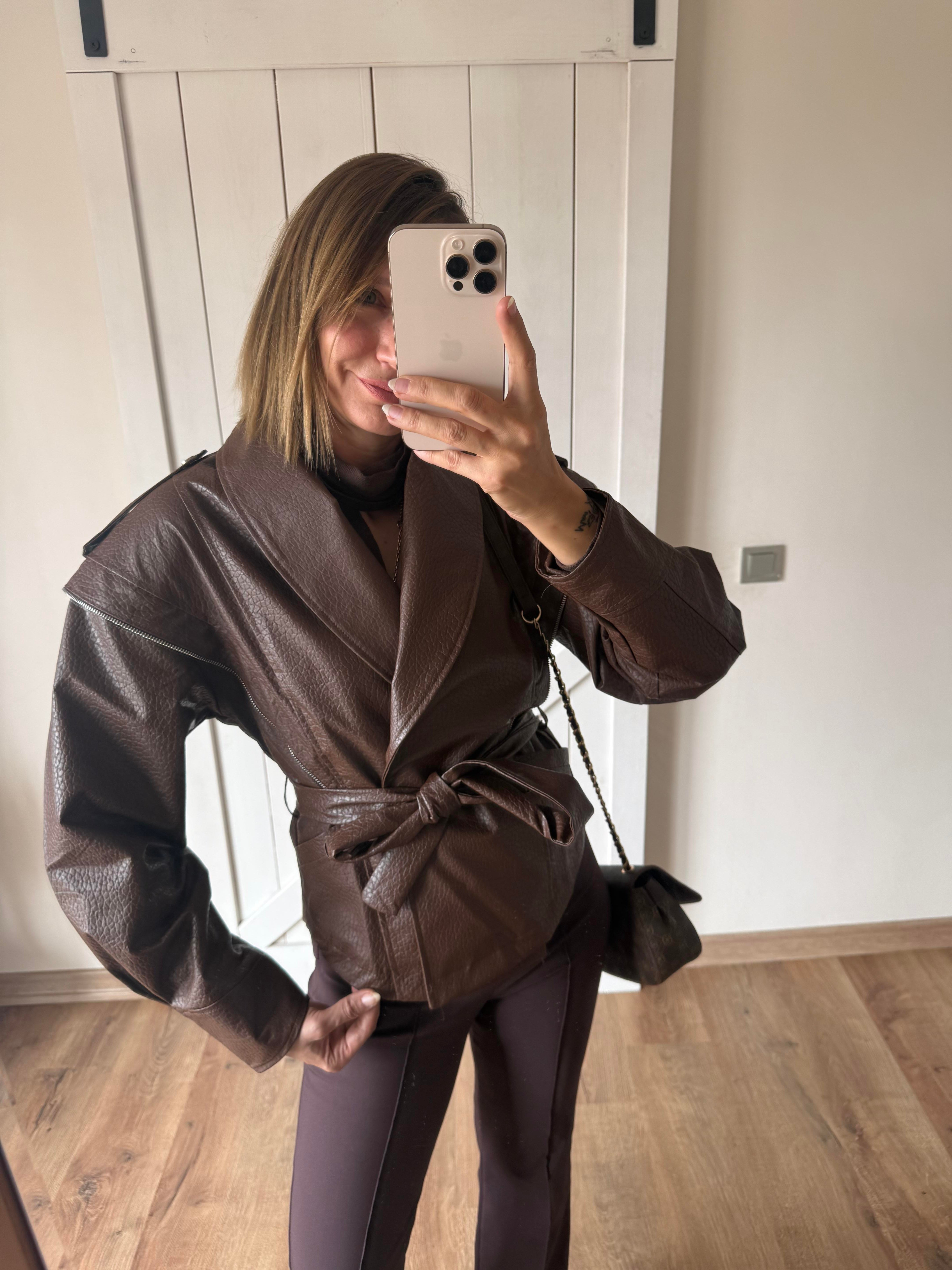 Premium Marka Model Taba Kuşaklı Deri Ceket