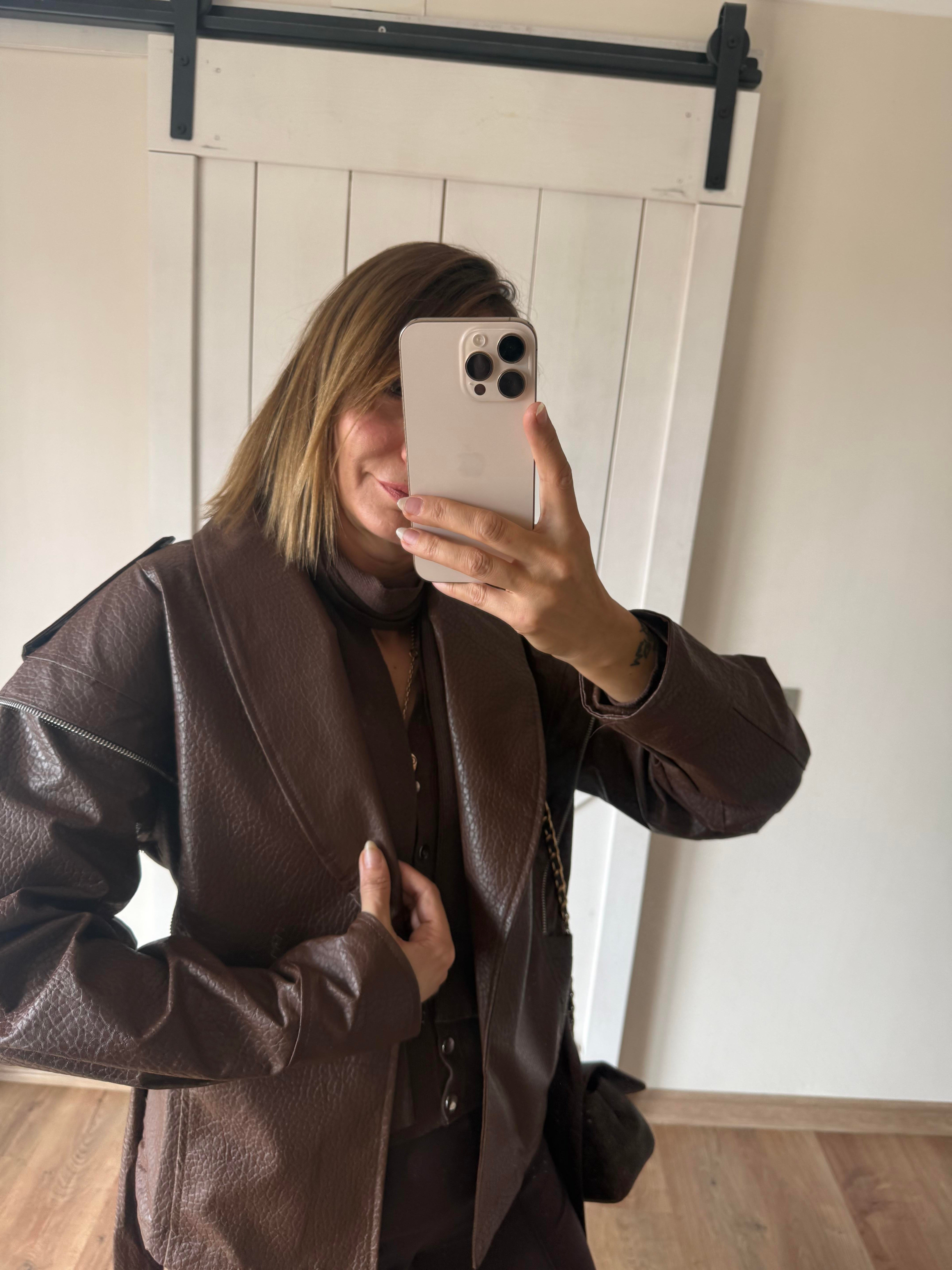 Premium Marka Model Taba Kuşaklı Deri Ceket