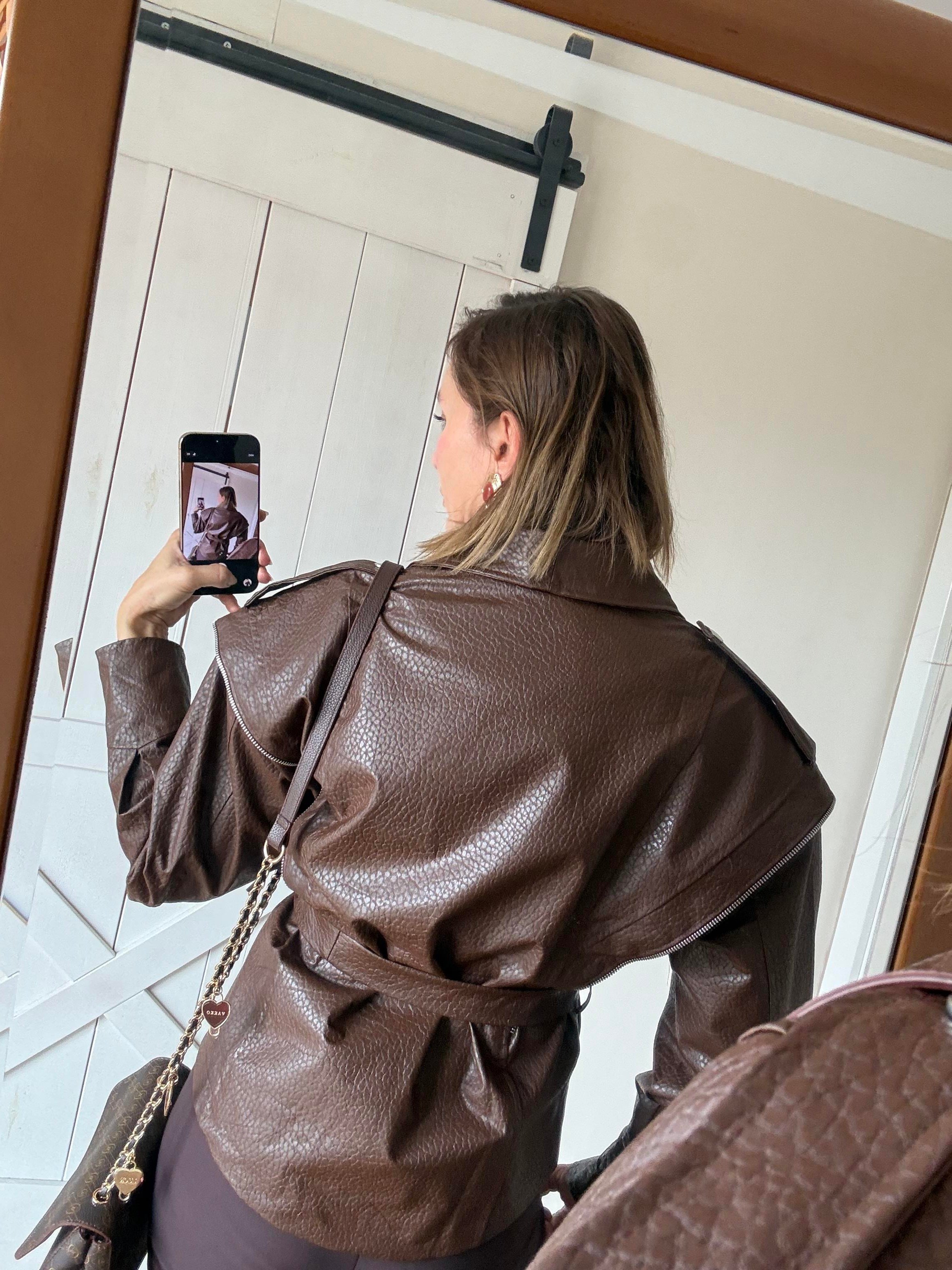 Premium Marka Model Taba Kuşaklı Deri Ceket