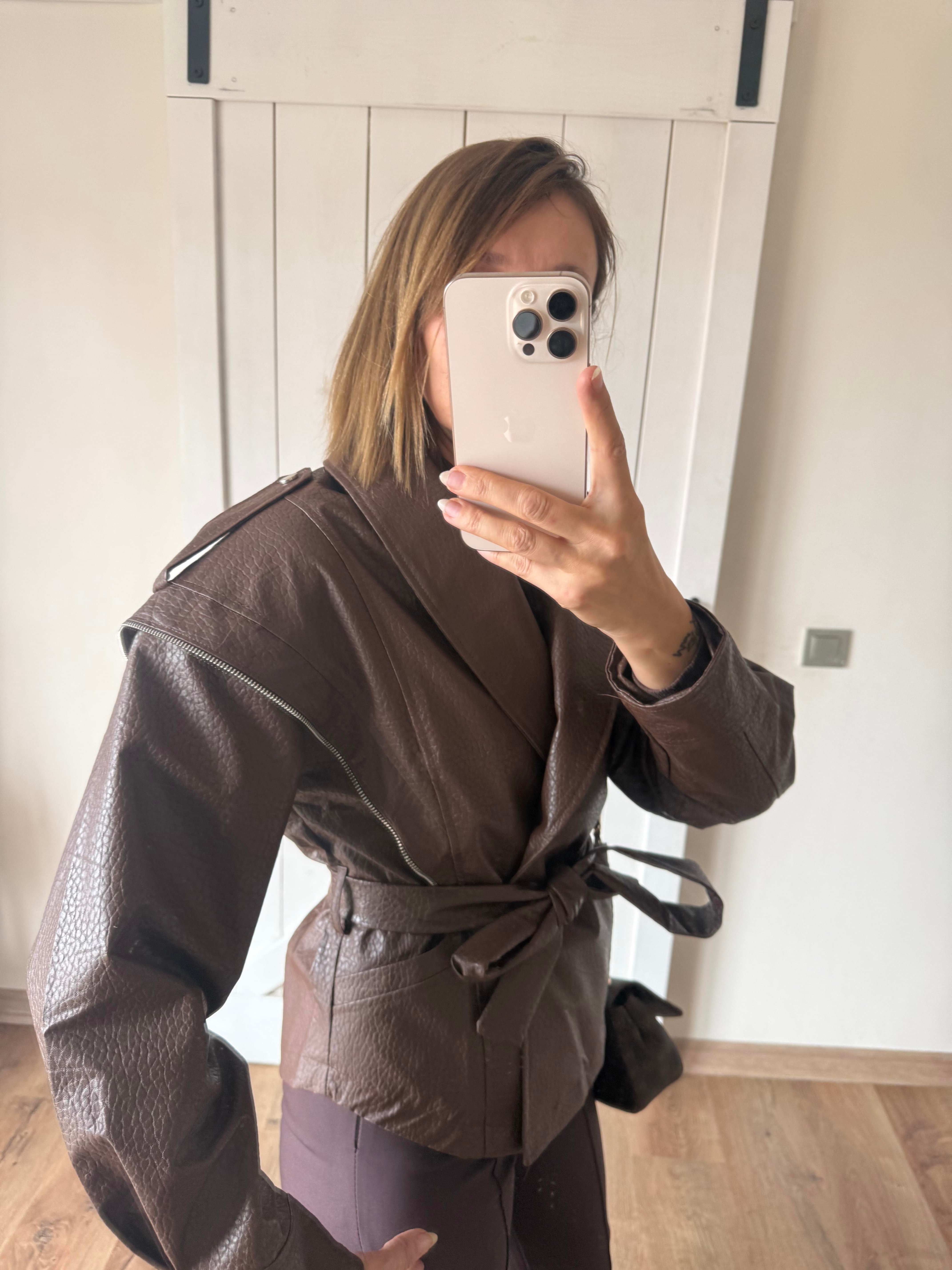 Premium Marka Model Taba Kuşaklı Deri Ceket