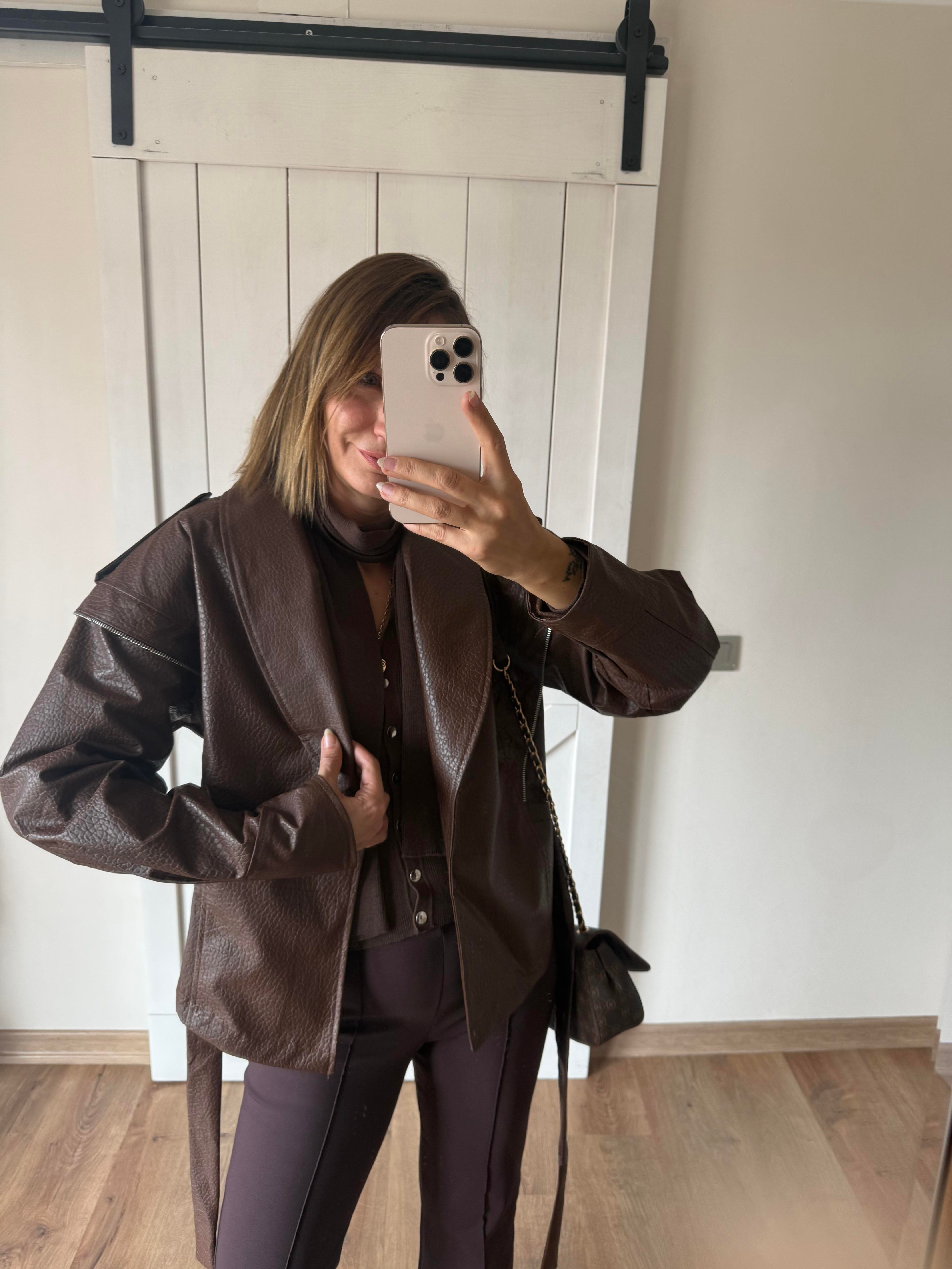 Premium Marka Model Taba Kuşaklı Deri Ceket