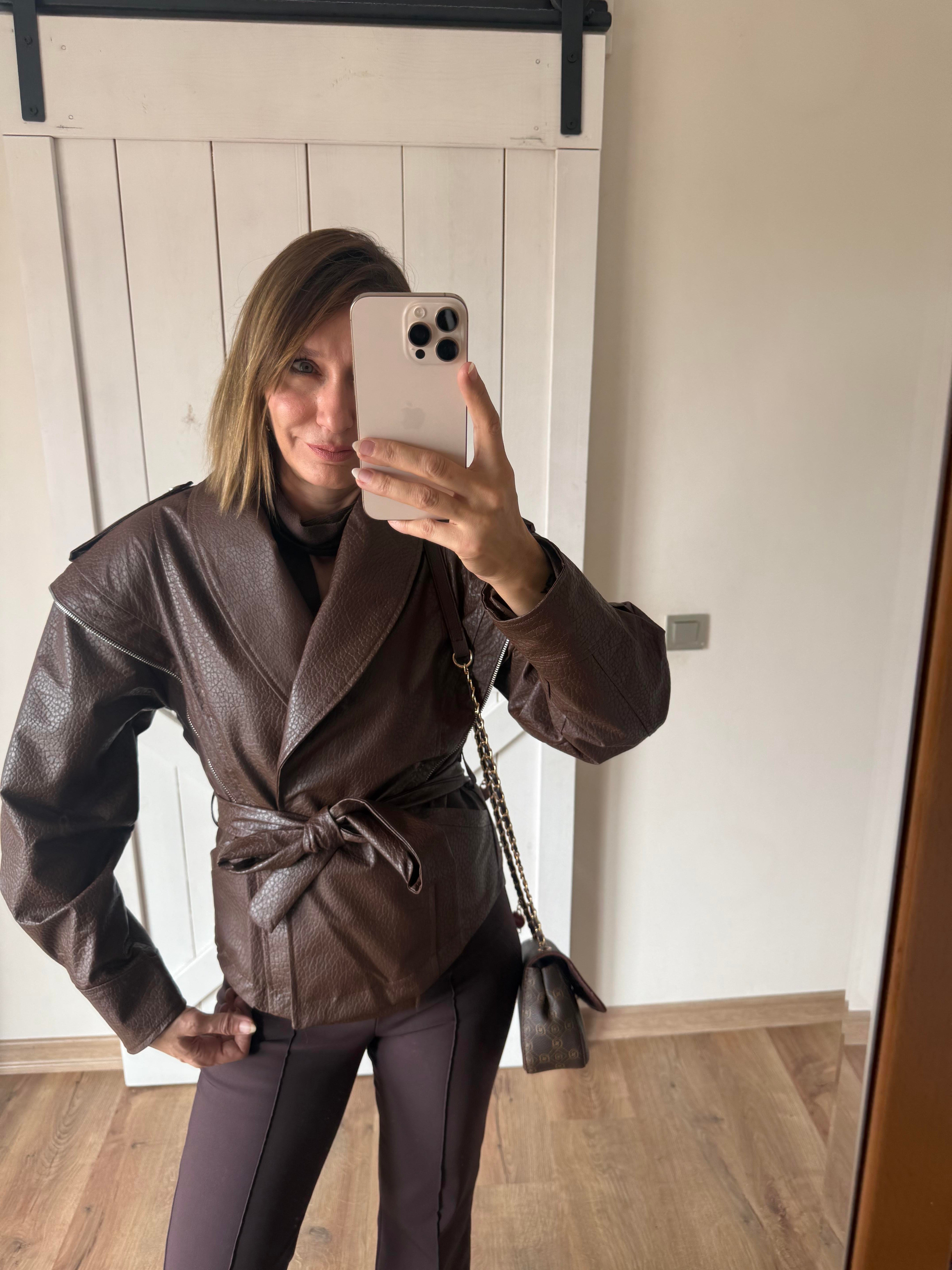 Premium Marka Model Taba Kuşaklı Deri Ceket