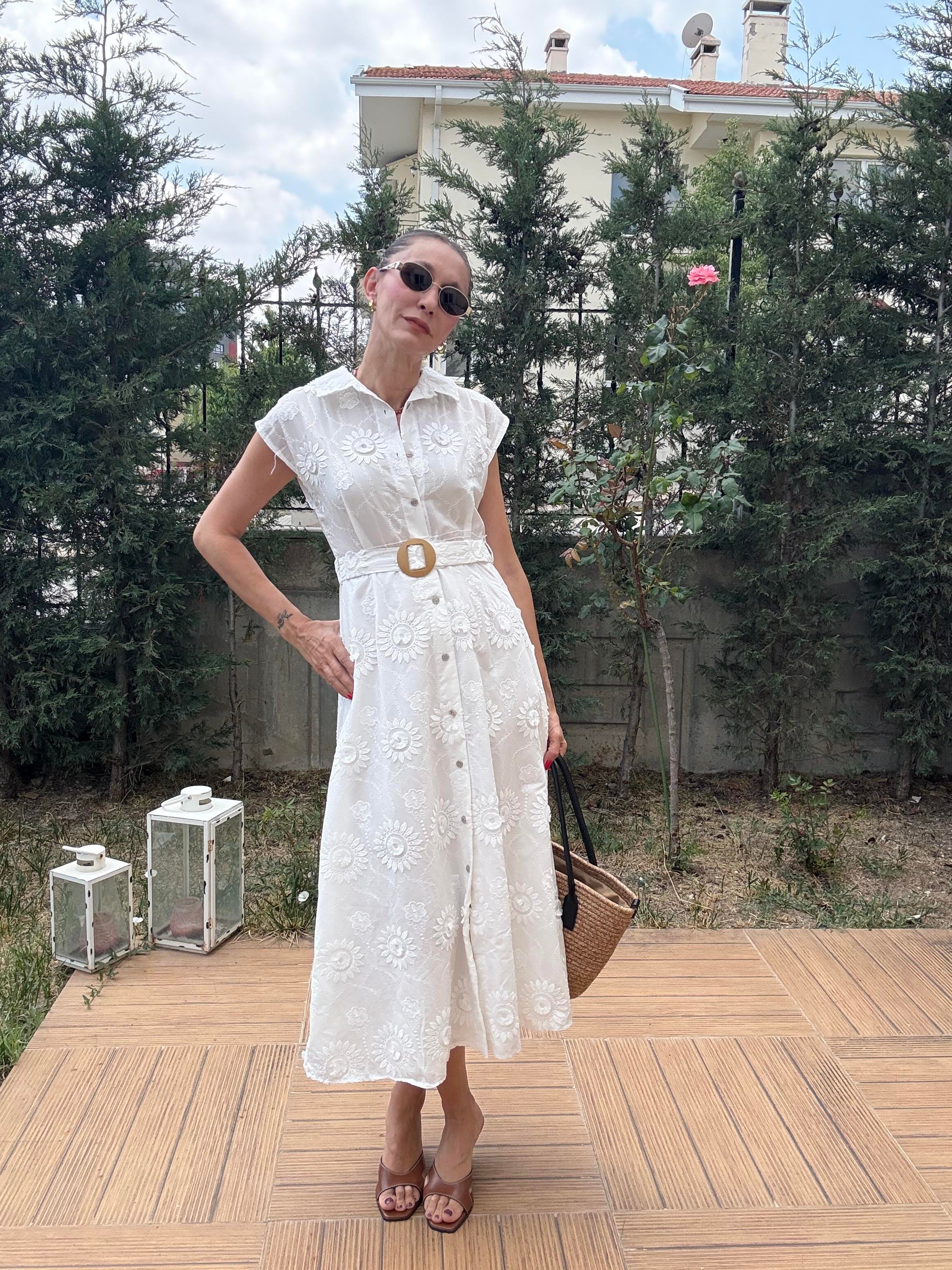 Premium Nakışlı Kemerli Fisto Elbise