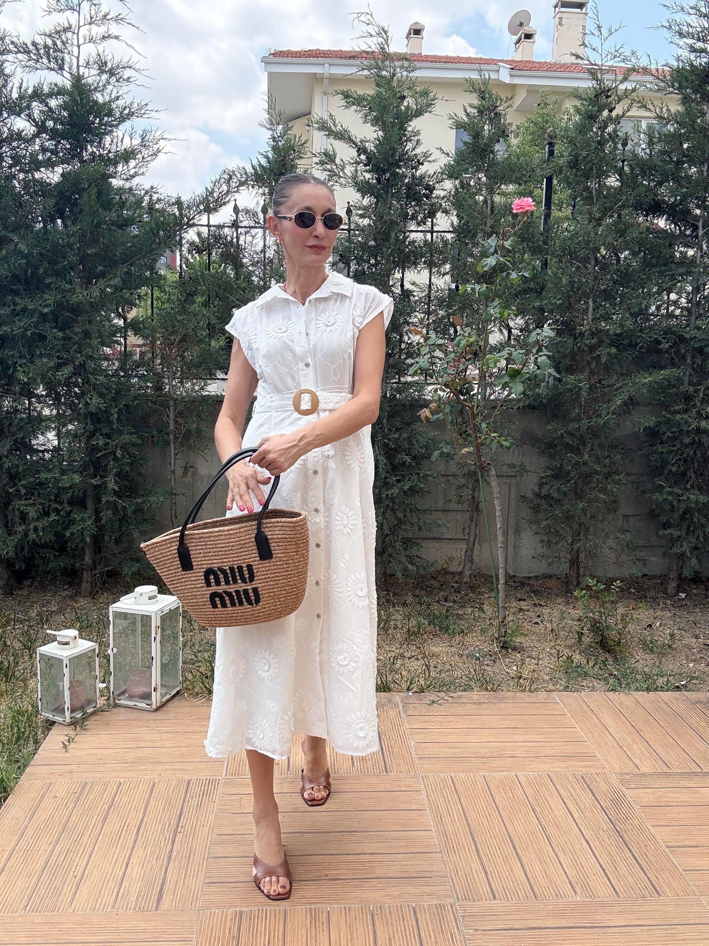 Premium Nakışlı Kemerli Fisto Elbise