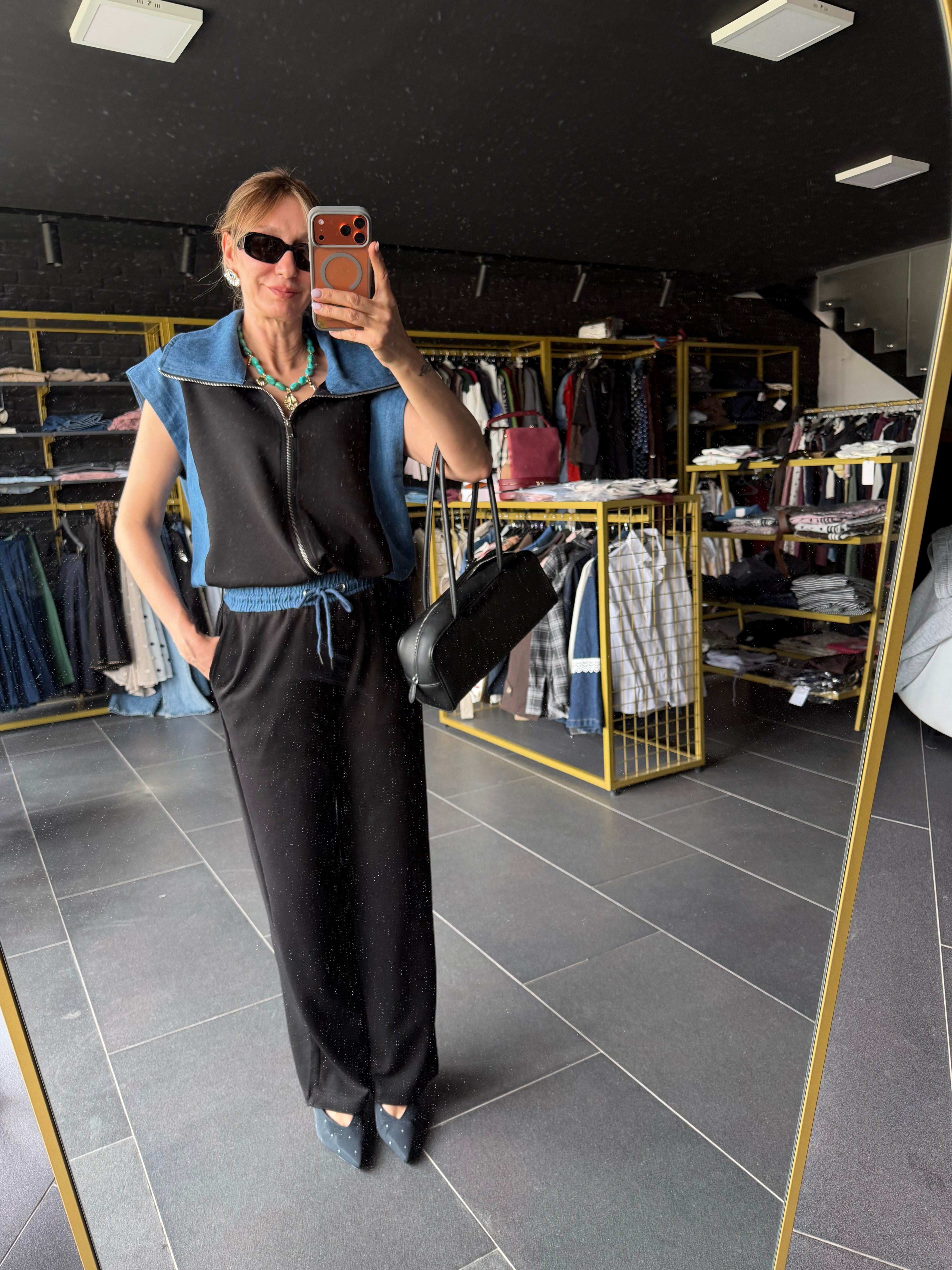 Premium Siyah Marka Model Denim Garnili Takım