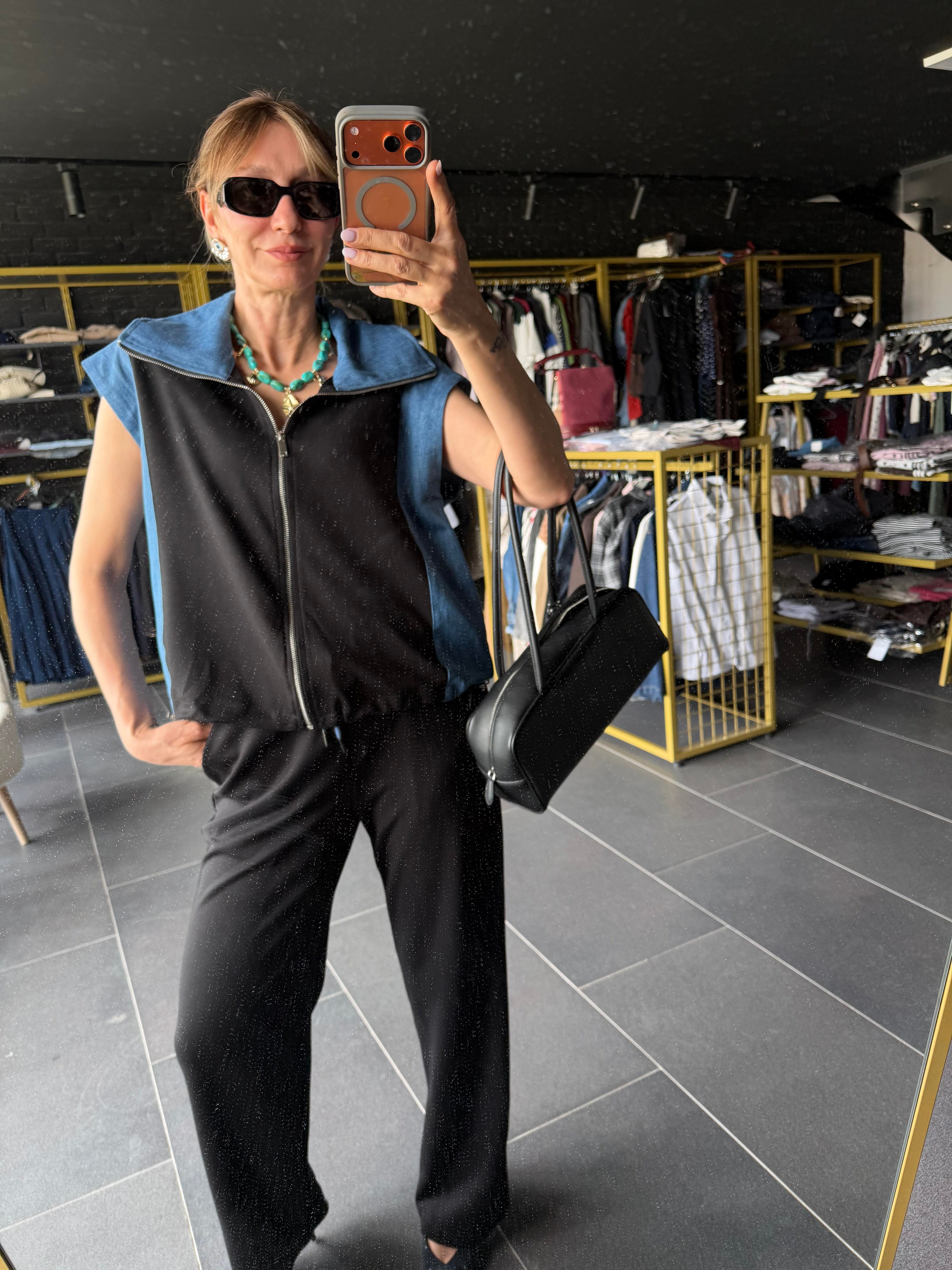 Premium Siyah Marka Model Denim Garnili Takım