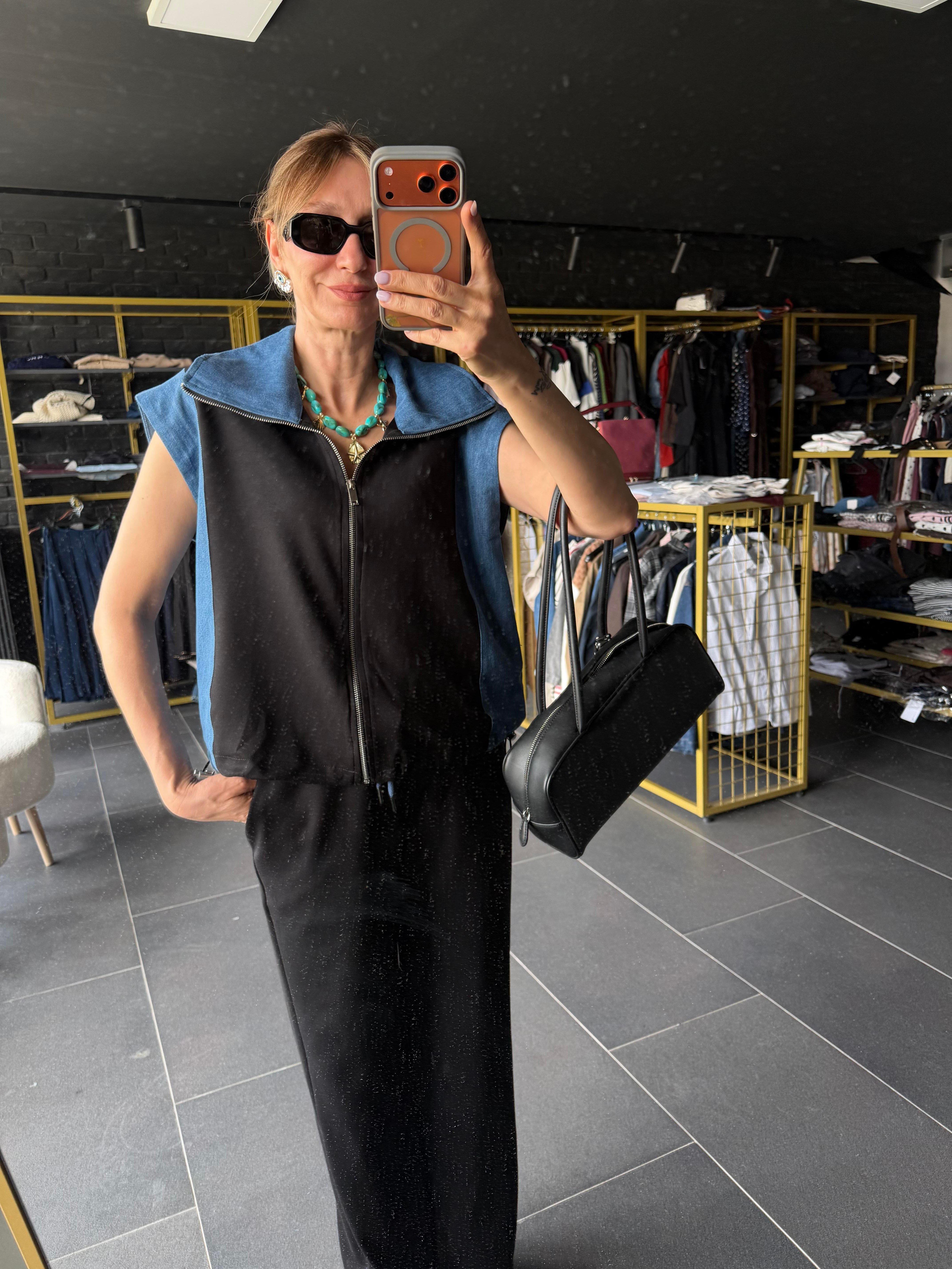 Premium Siyah Marka Model Denim Garnili Takım