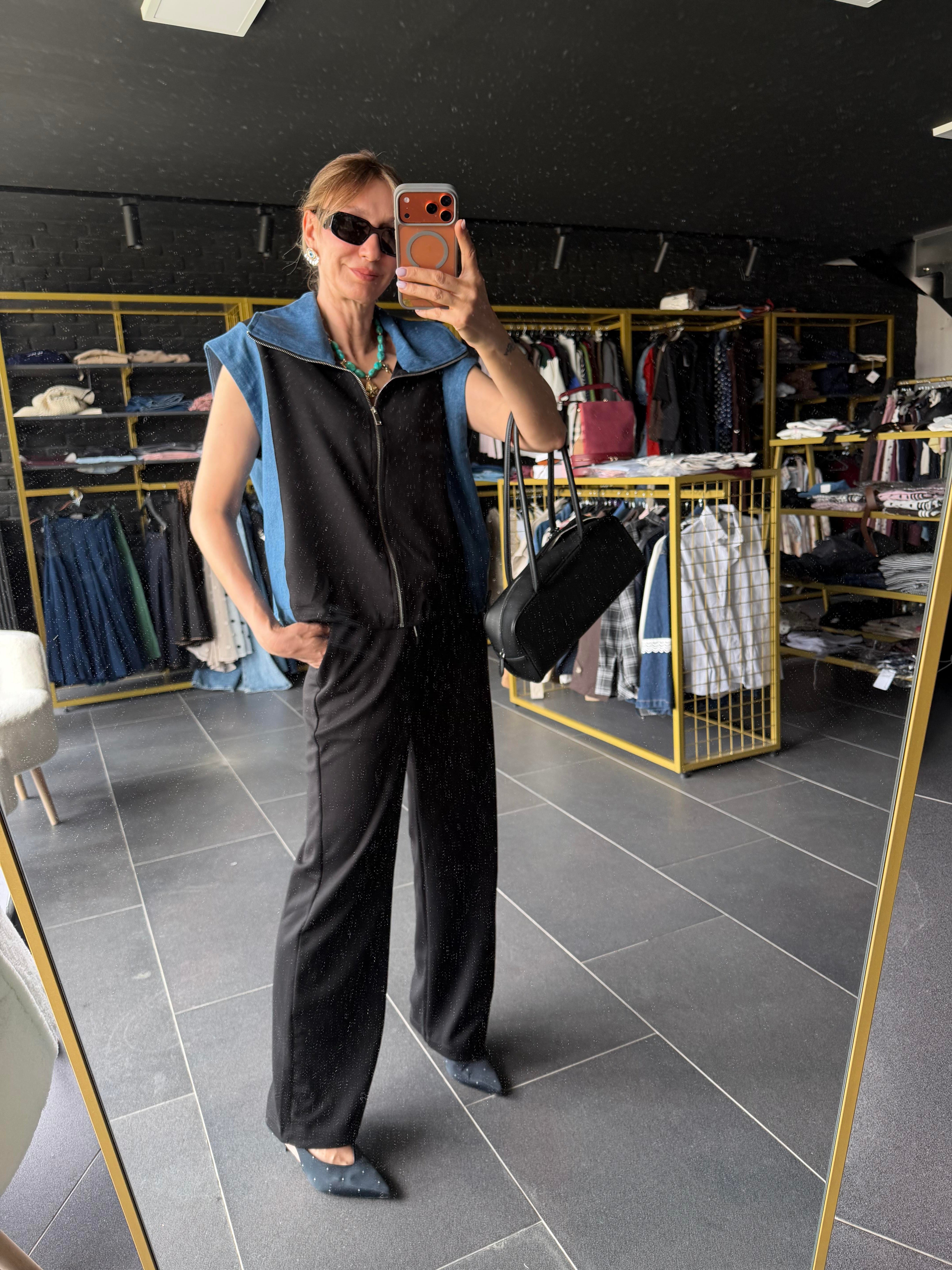 Premium Siyah Marka Model Denim Garnili Takım