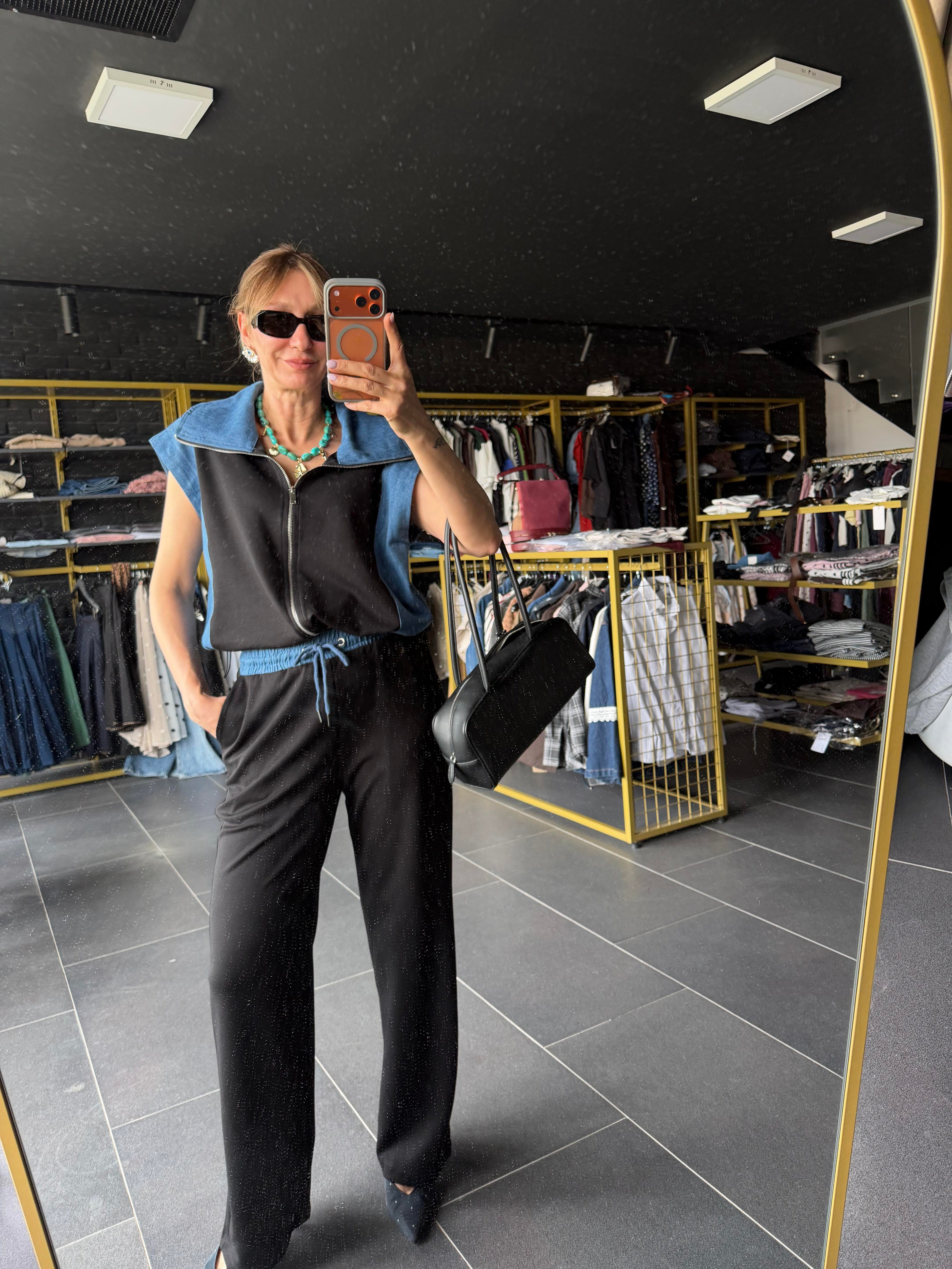 Premium Siyah Marka Model Denim Garnili Takım