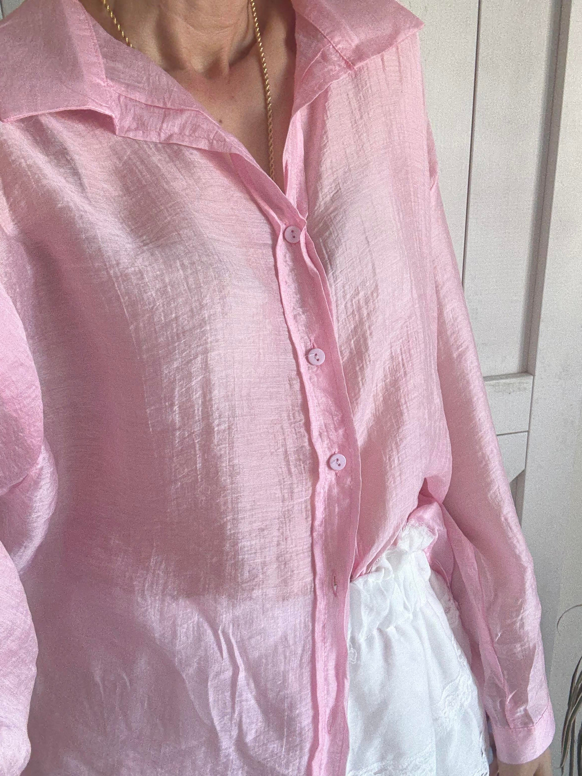 Premium Tensel Pembe Gömlek