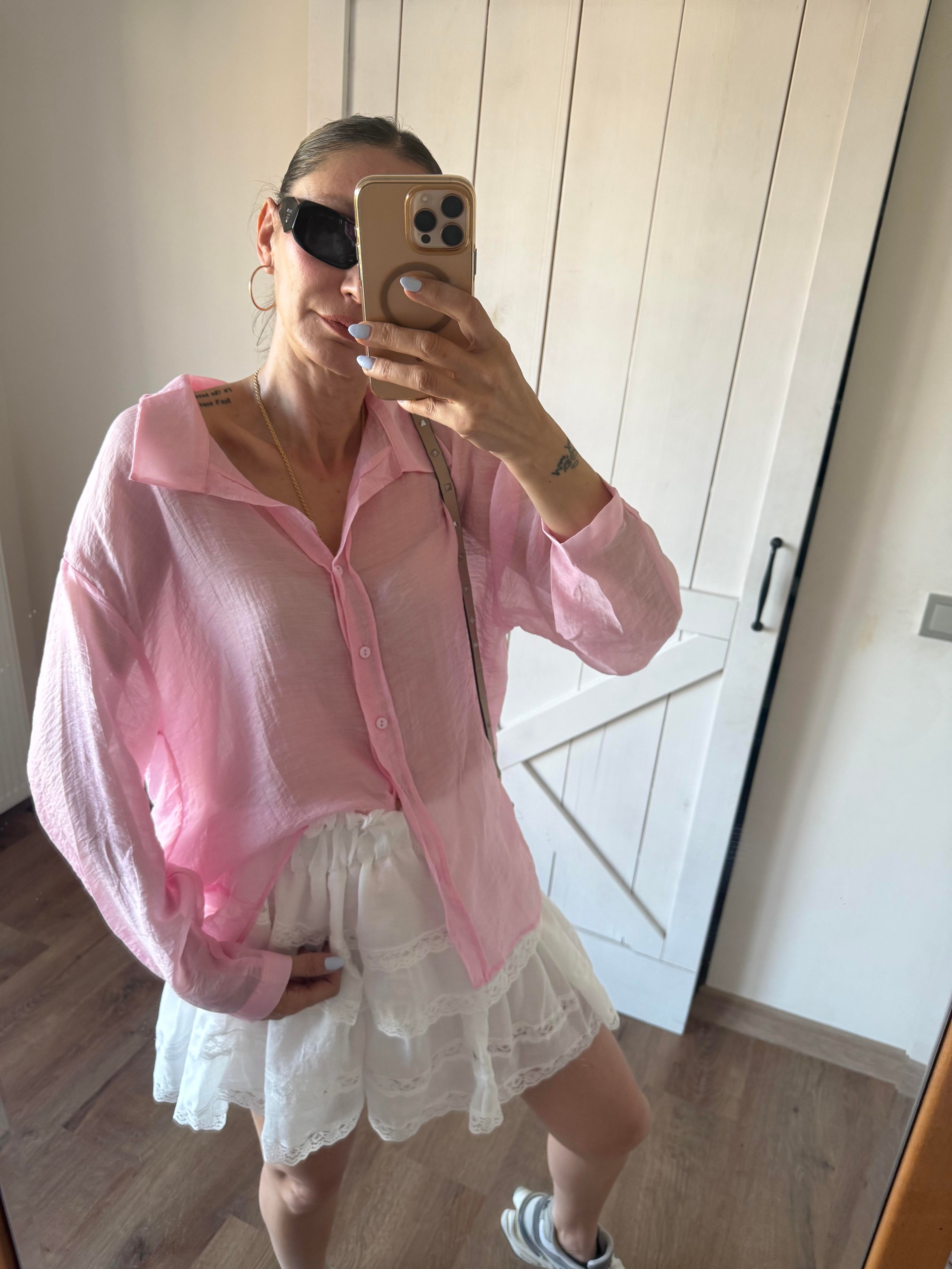 Premium Tensel Pembe Gömlek