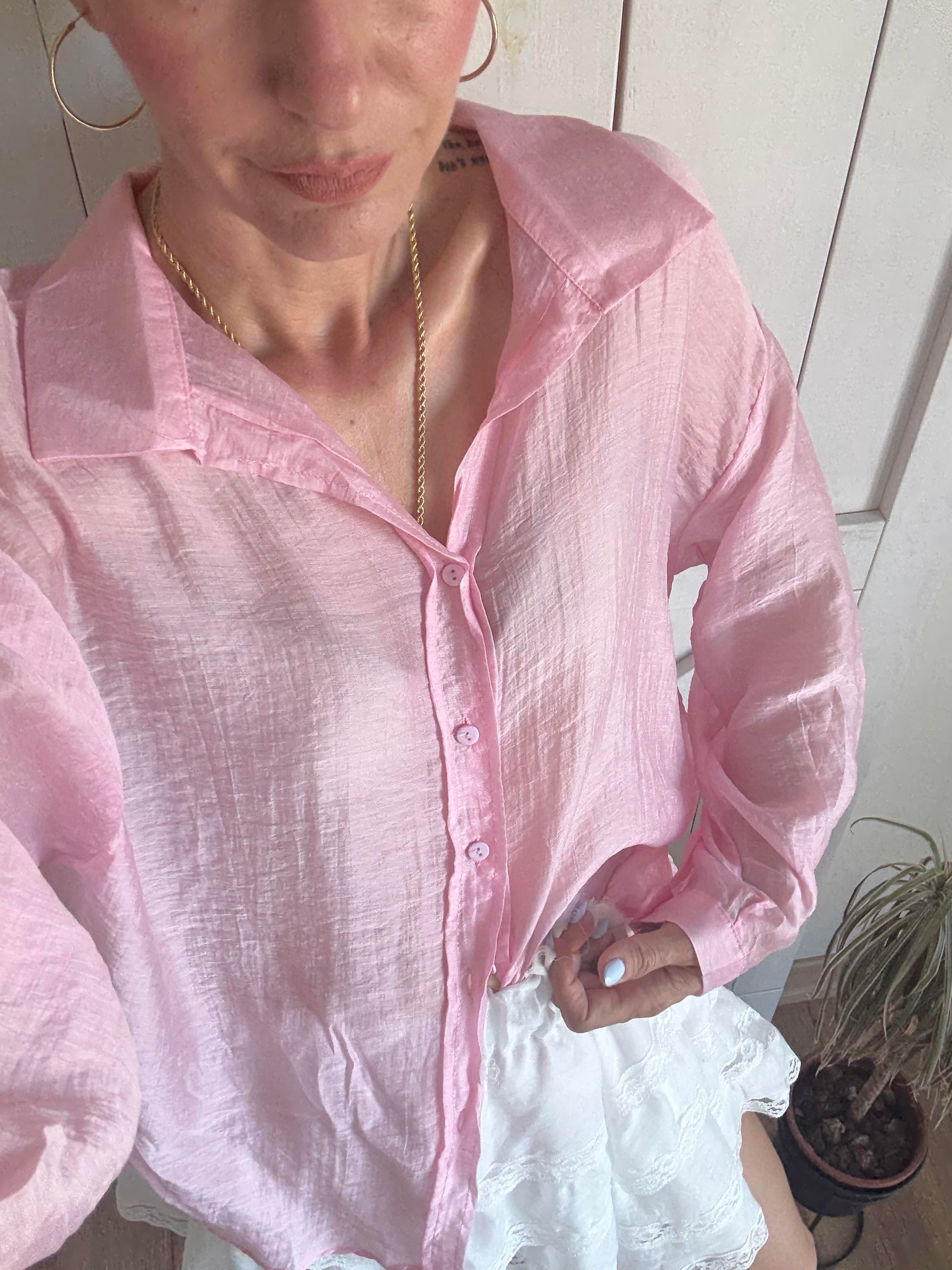 Premium Tensel Pembe Gömlek