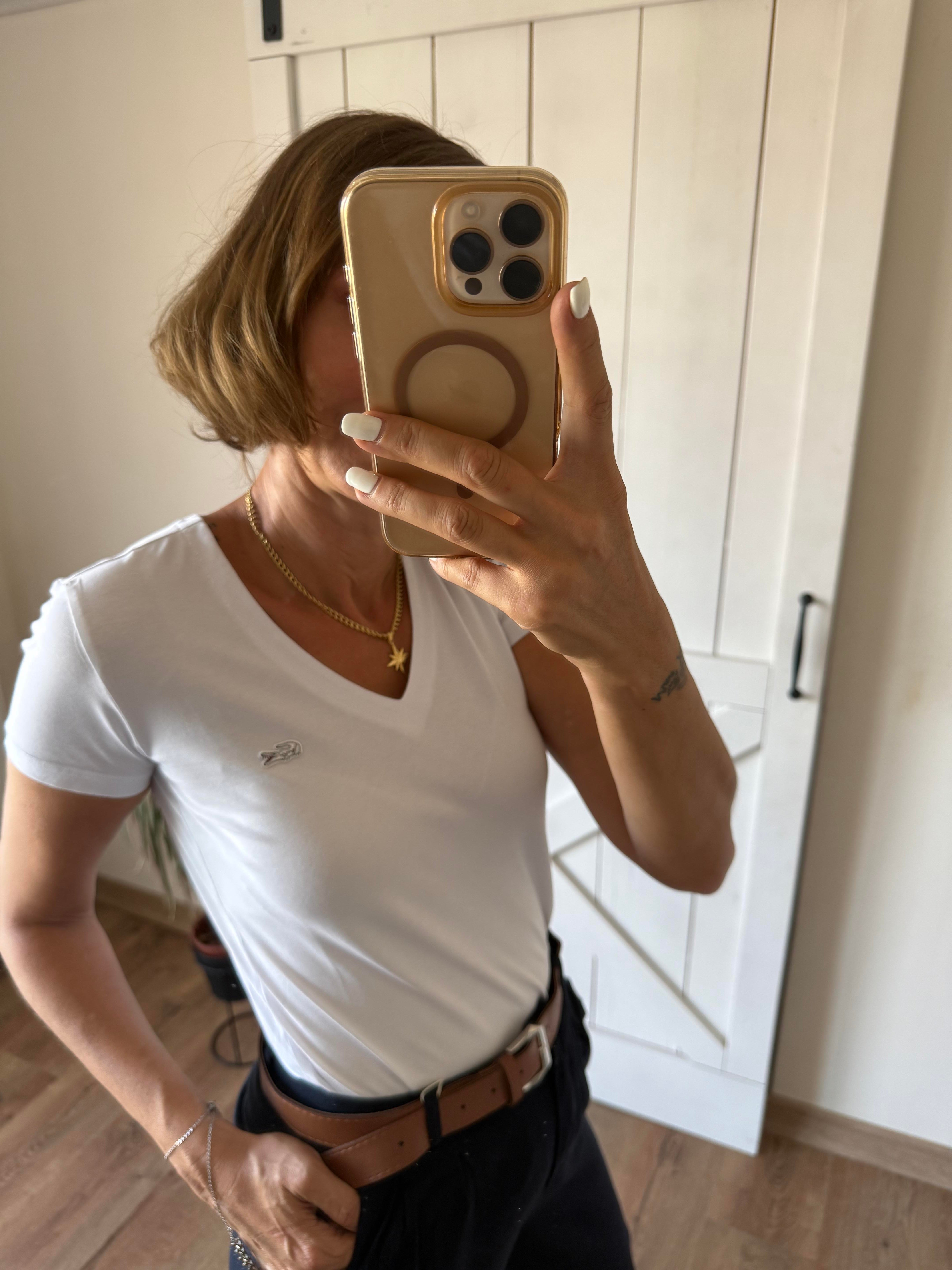 Premium V Yaka Beyaz Slim Fit Tshirt