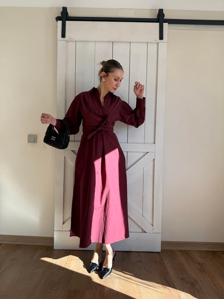 Prenses Bordo Elbise