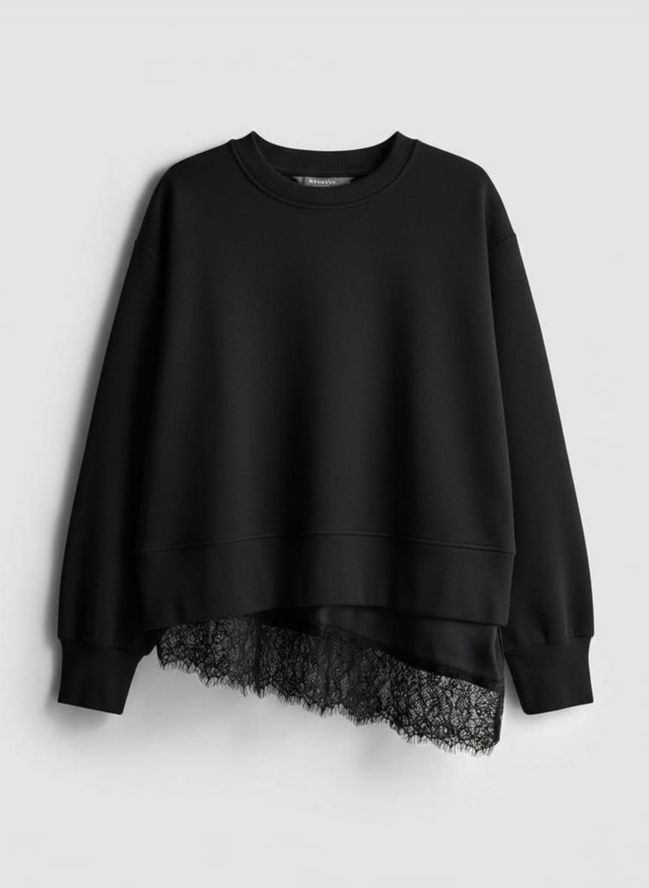 Prımark Ucu Dantelli Siyah Sweat