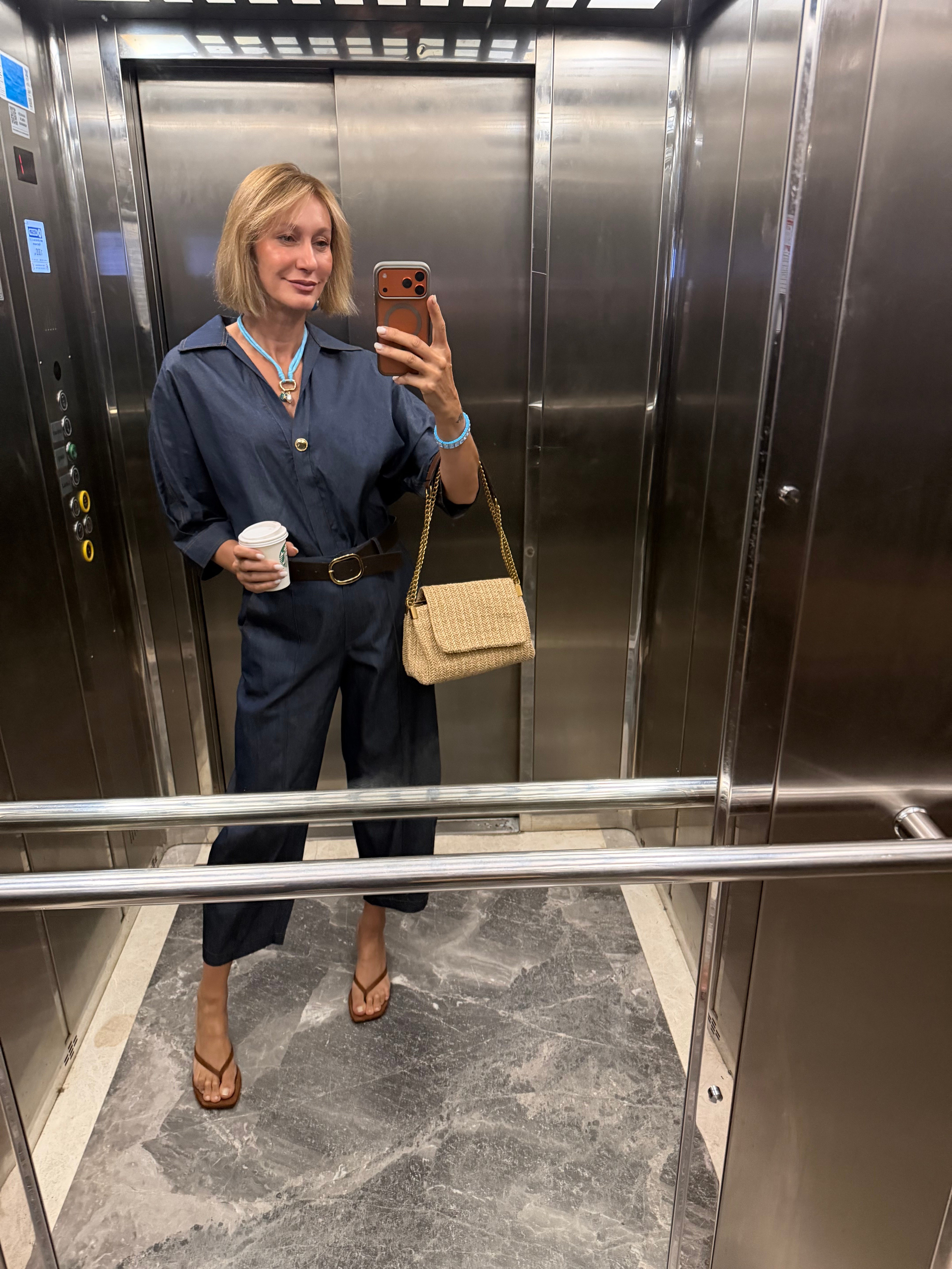 Reşit Denim Görünümlü Kemerli Takım