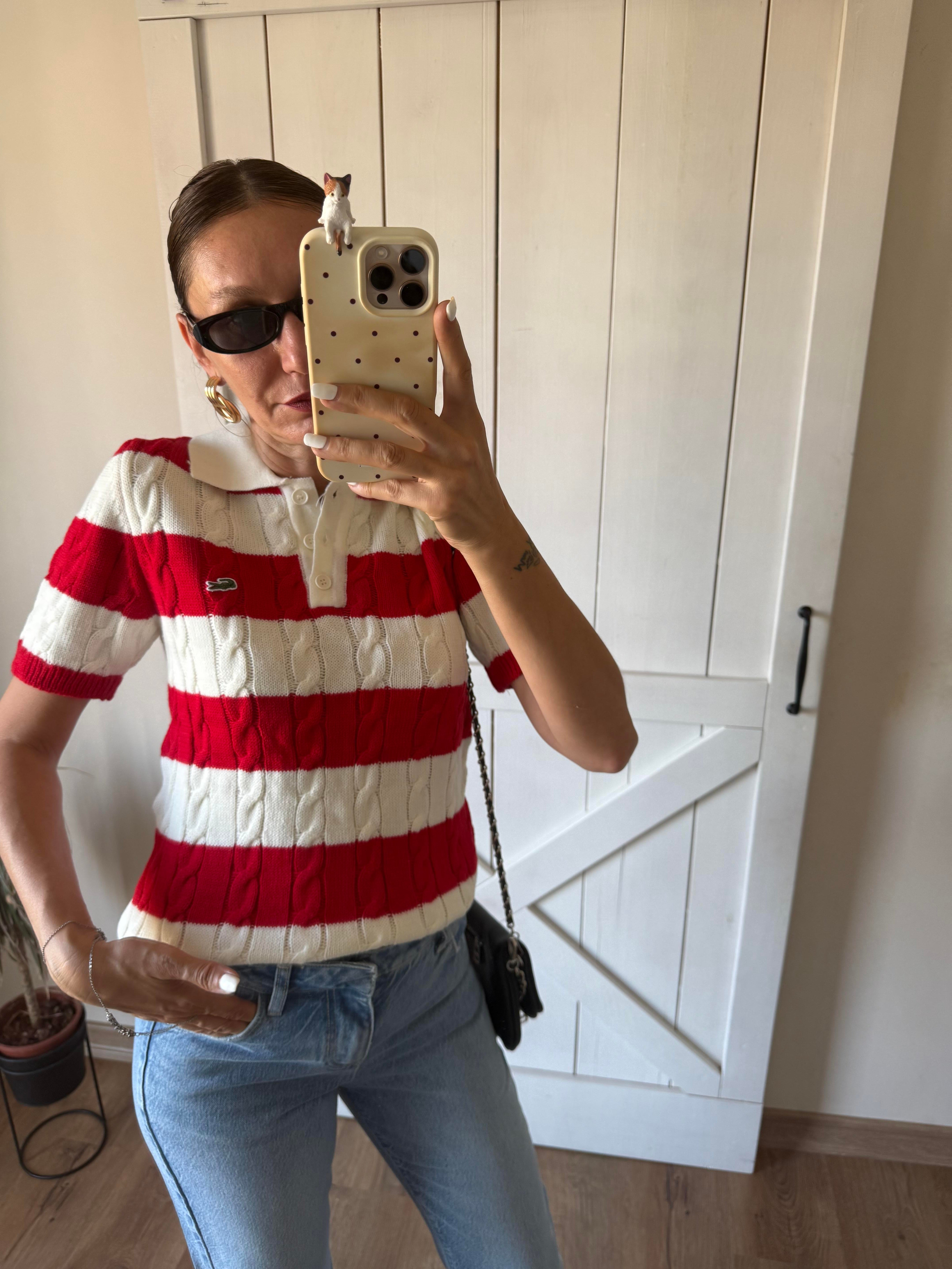 Saç Örgü Kırmızı Beyaz Triko 