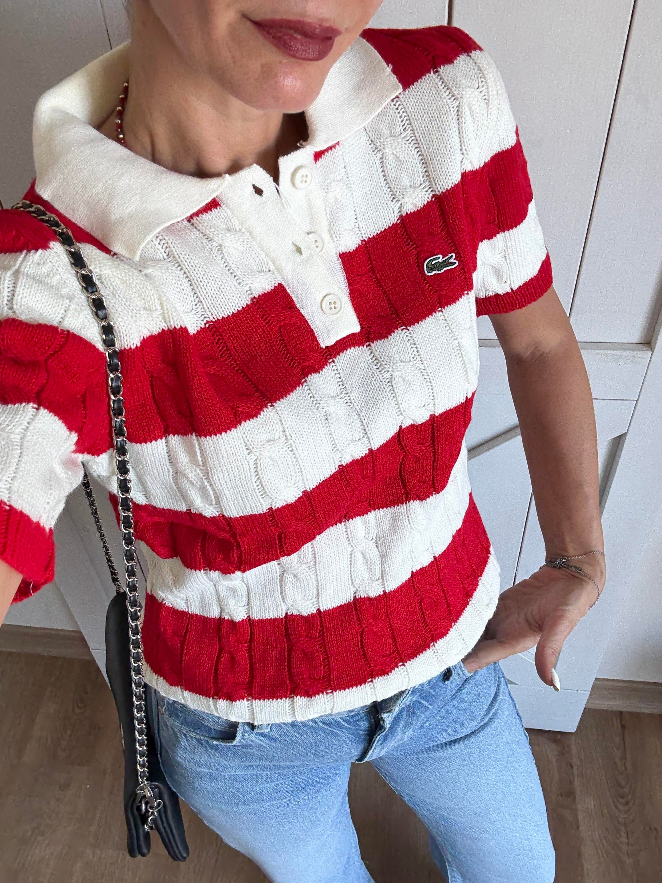 Saç Örgü Kırmızı Beyaz Triko 