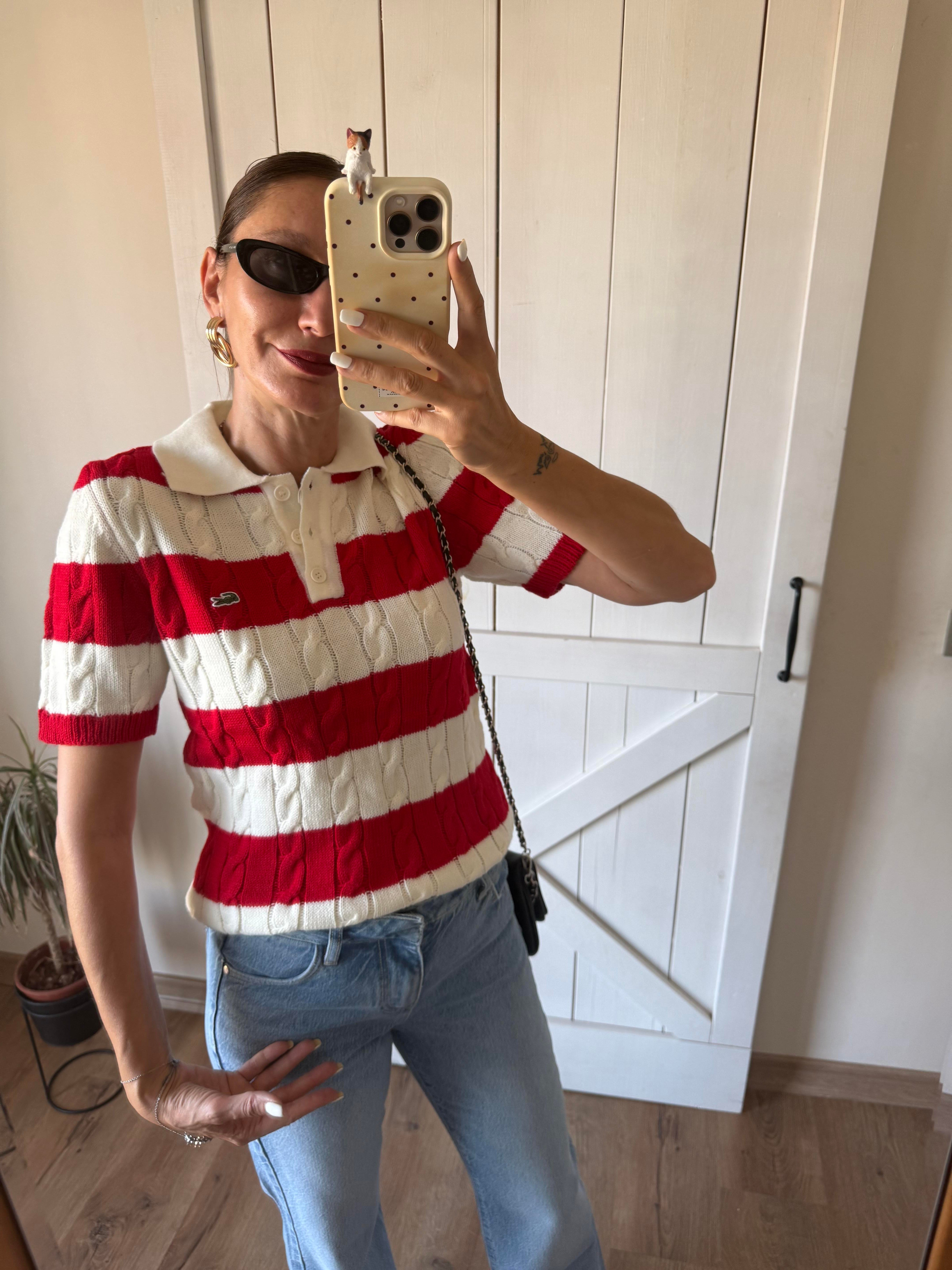 Saç Örgü Kırmızı Beyaz Triko 