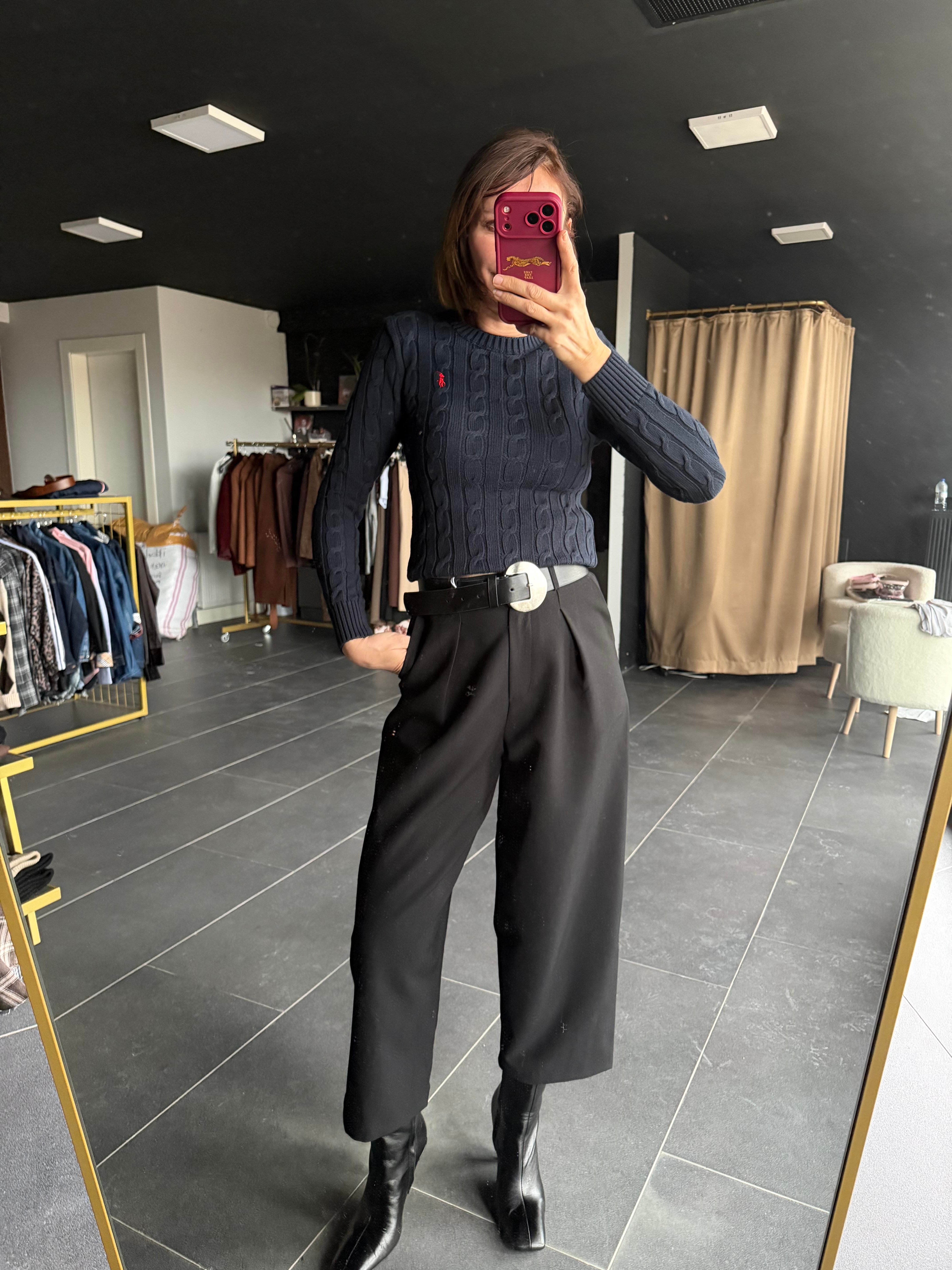 Saç Örgü Lacivert Kazak