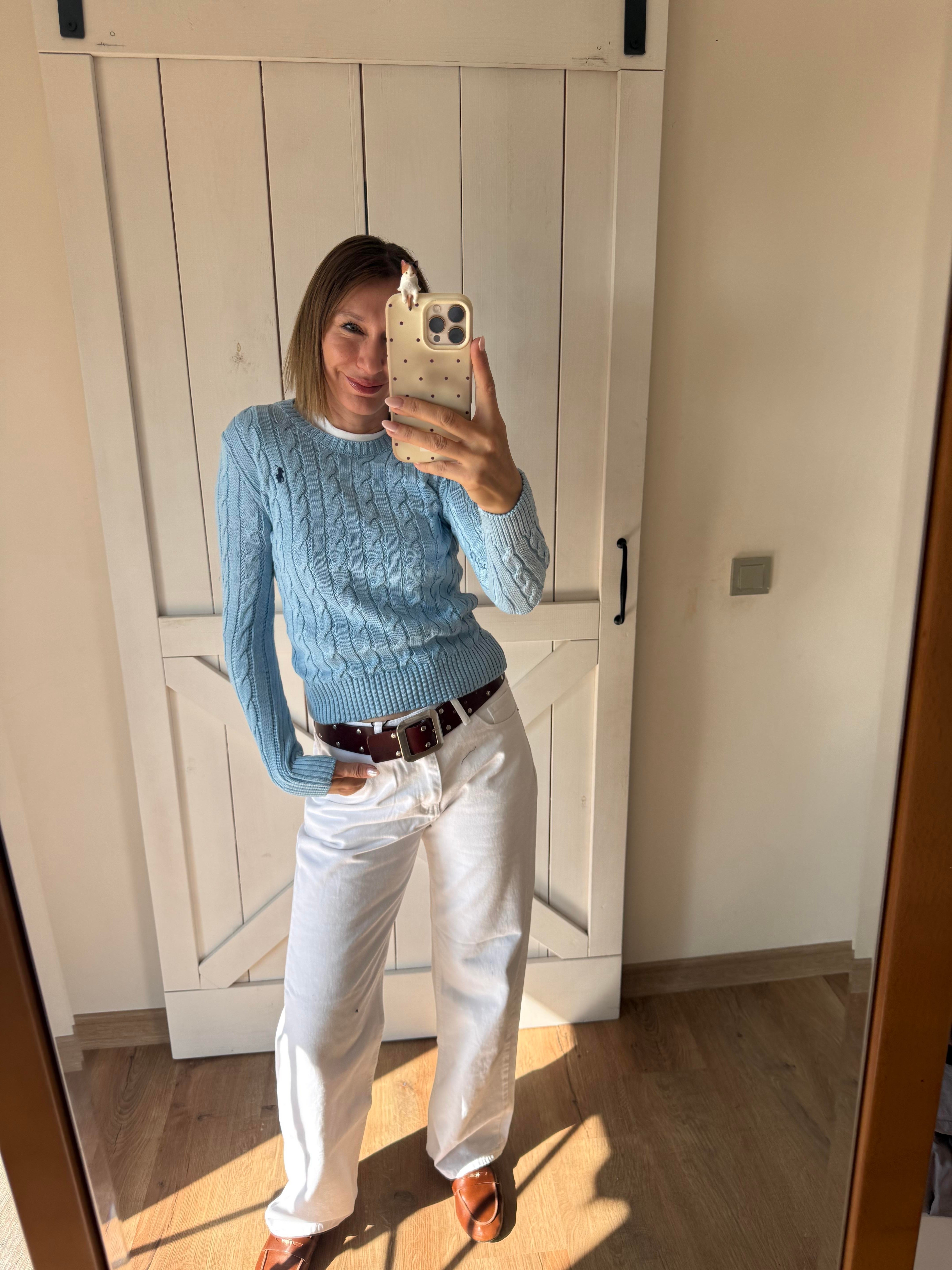 Saç Örgü Mavi Kazak