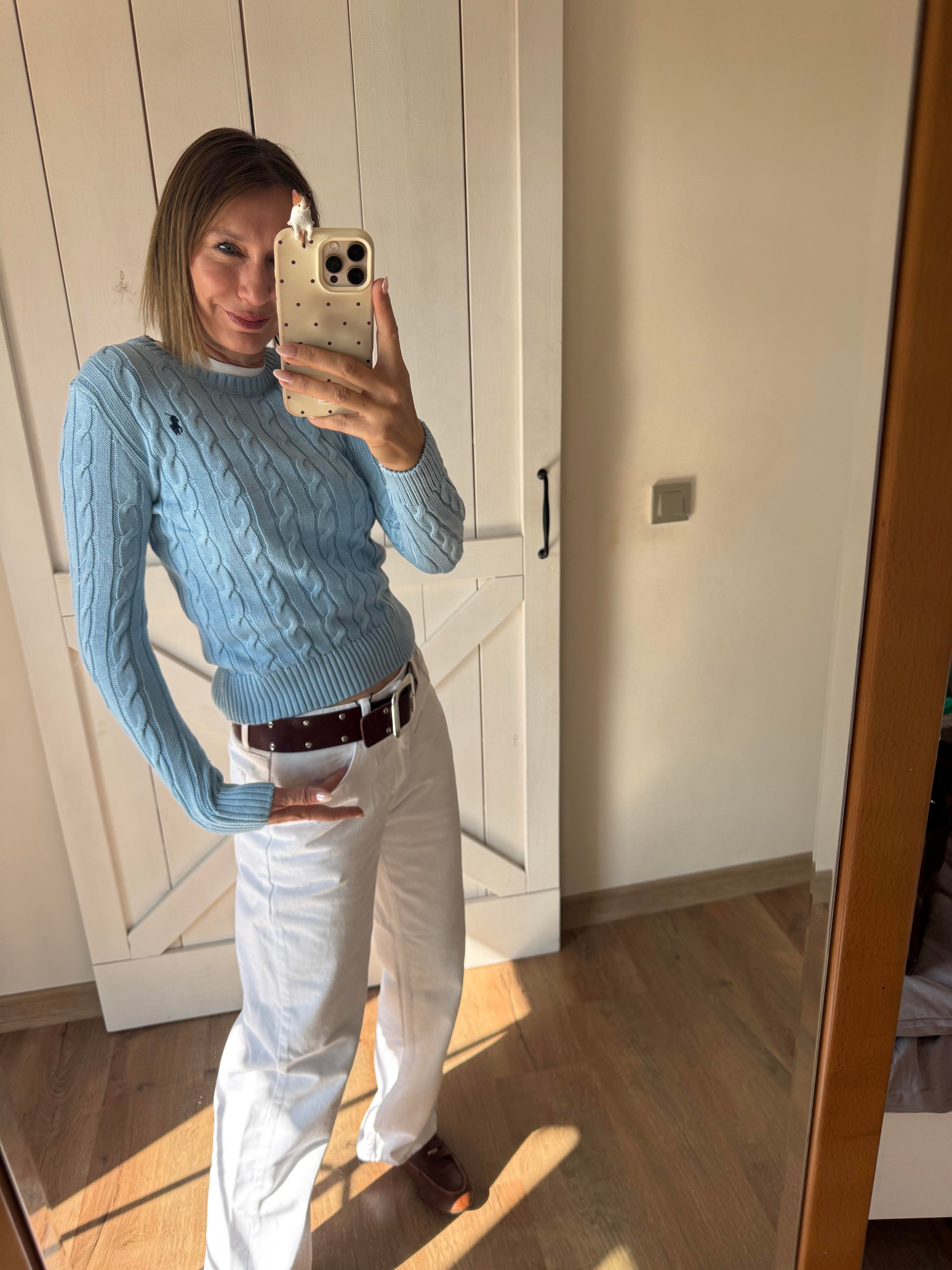 Saç Örgü Mavi Kazak