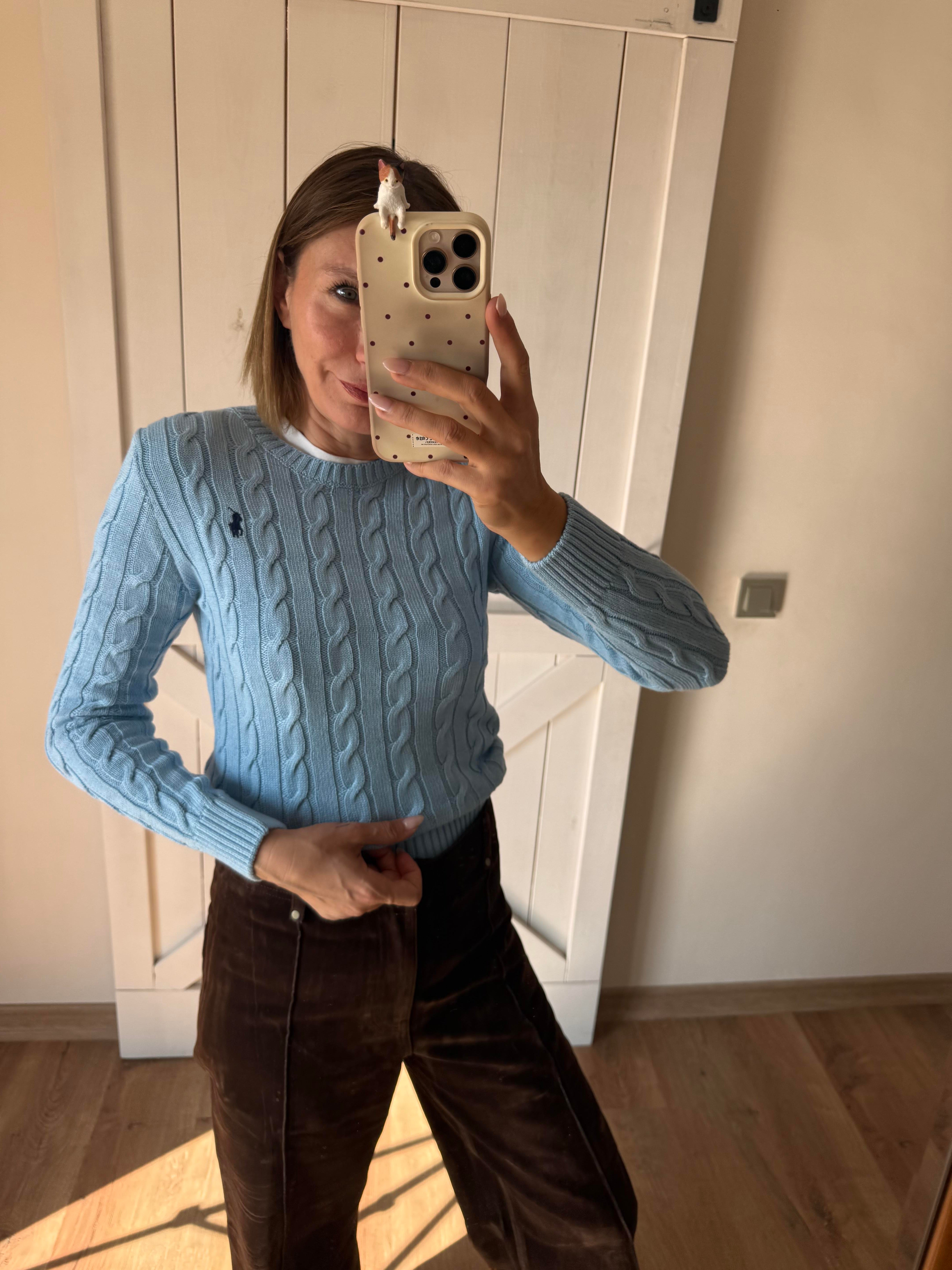 Saç Örgü Mavi Kazak