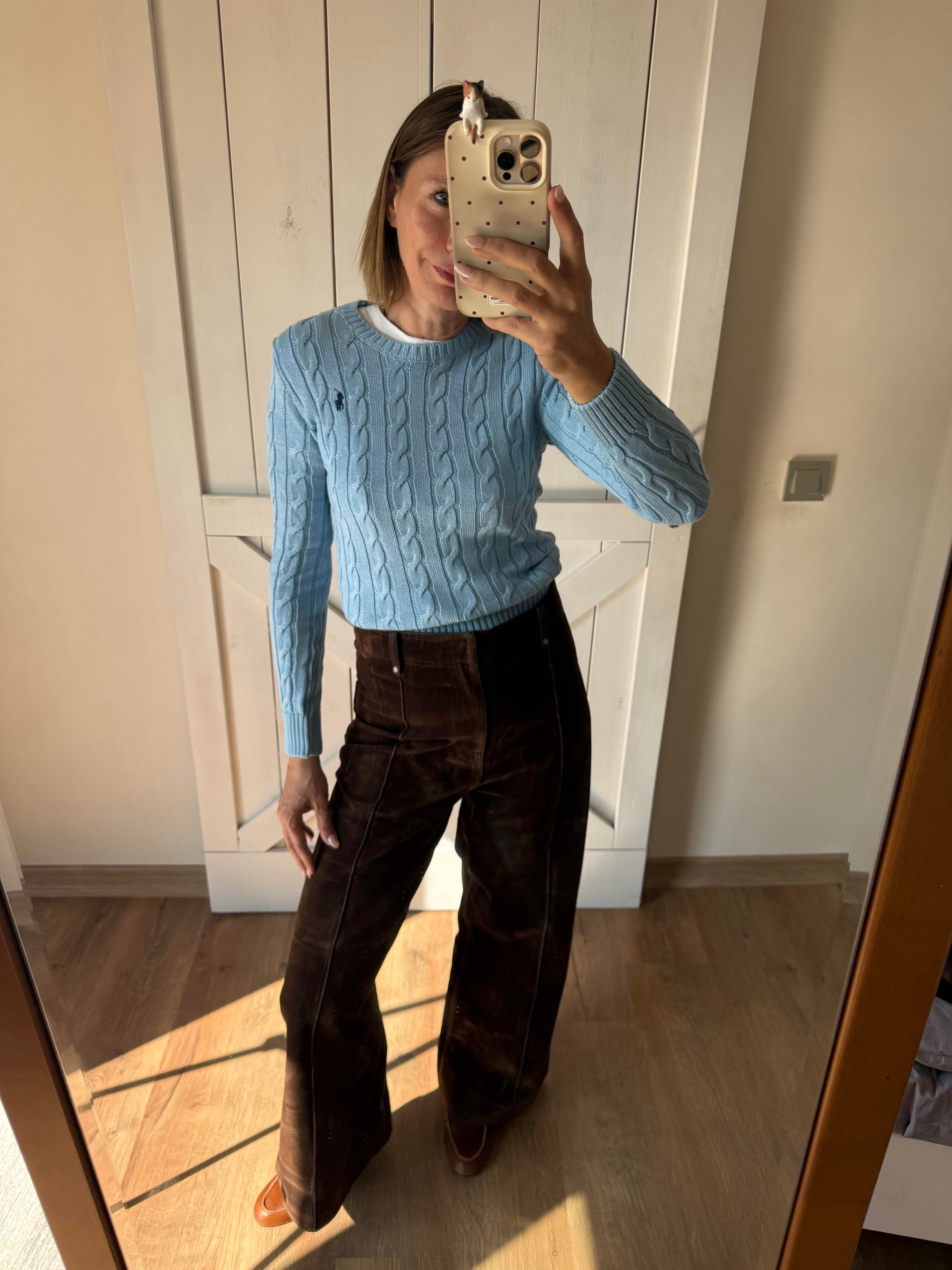 Saç Örgü Mavi Kazak