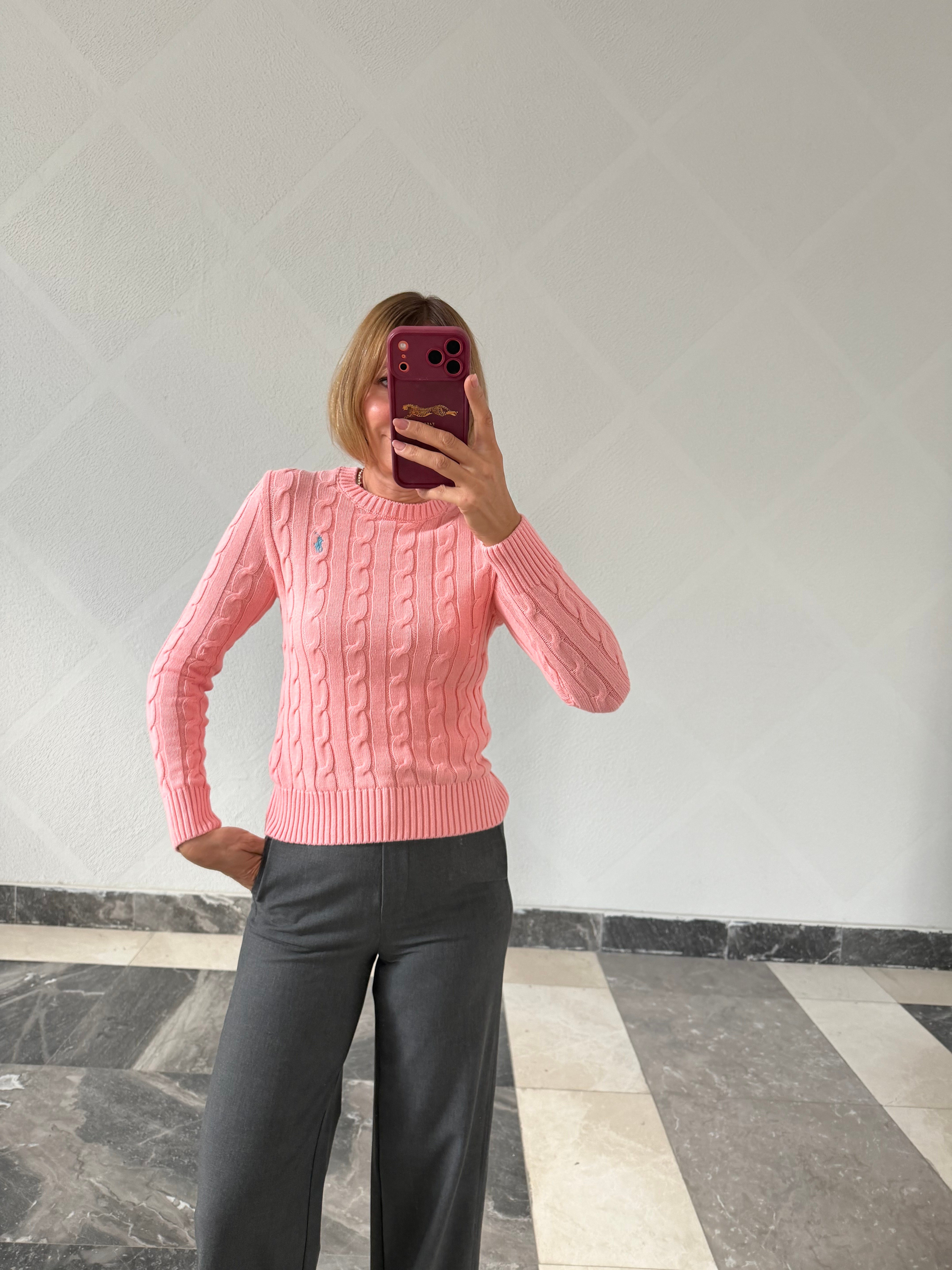 Saç Örgü Premium Soft Pembe Triko Kazak