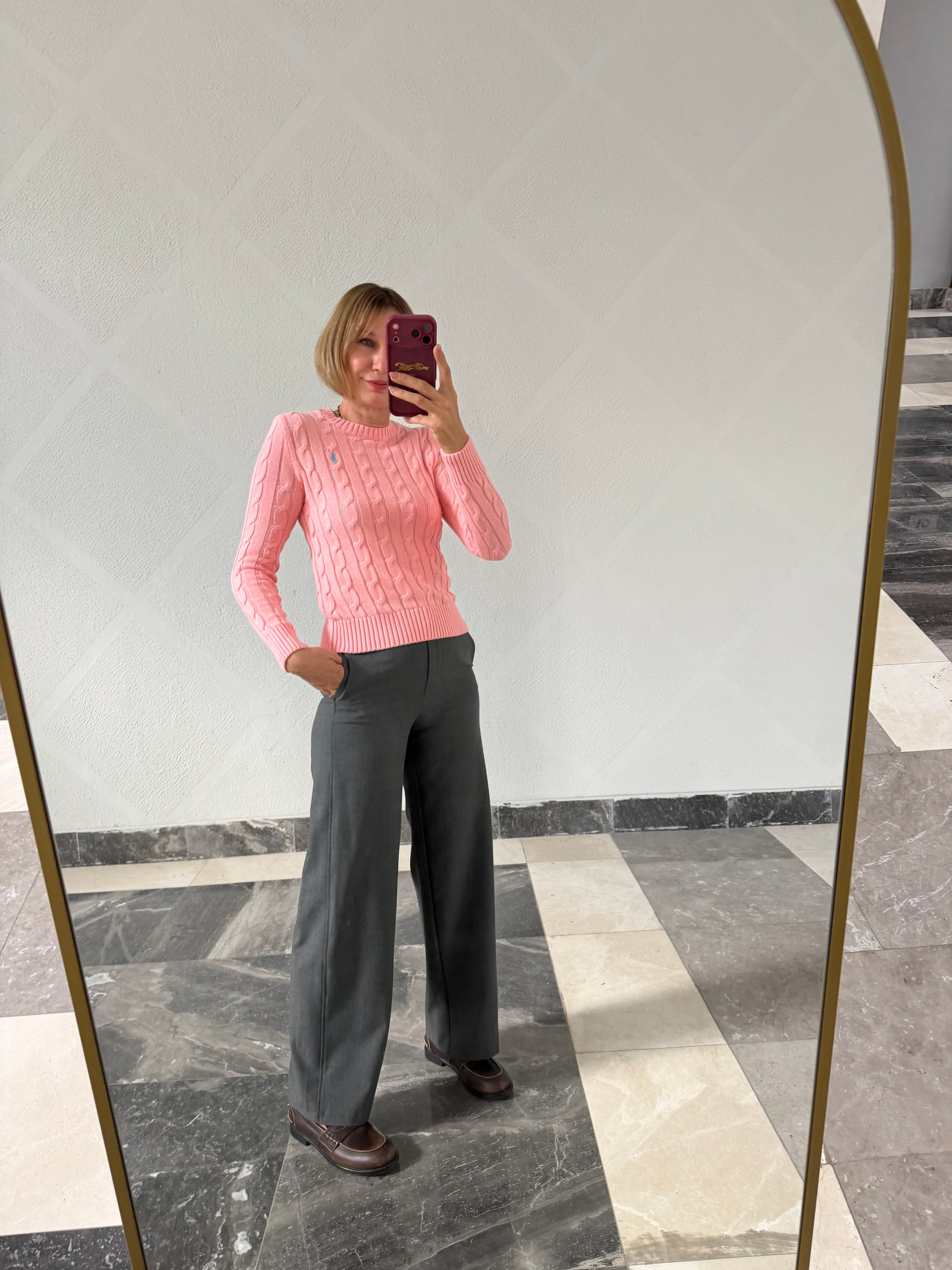 Saç Örgü Premium Soft Pembe Triko Kazak