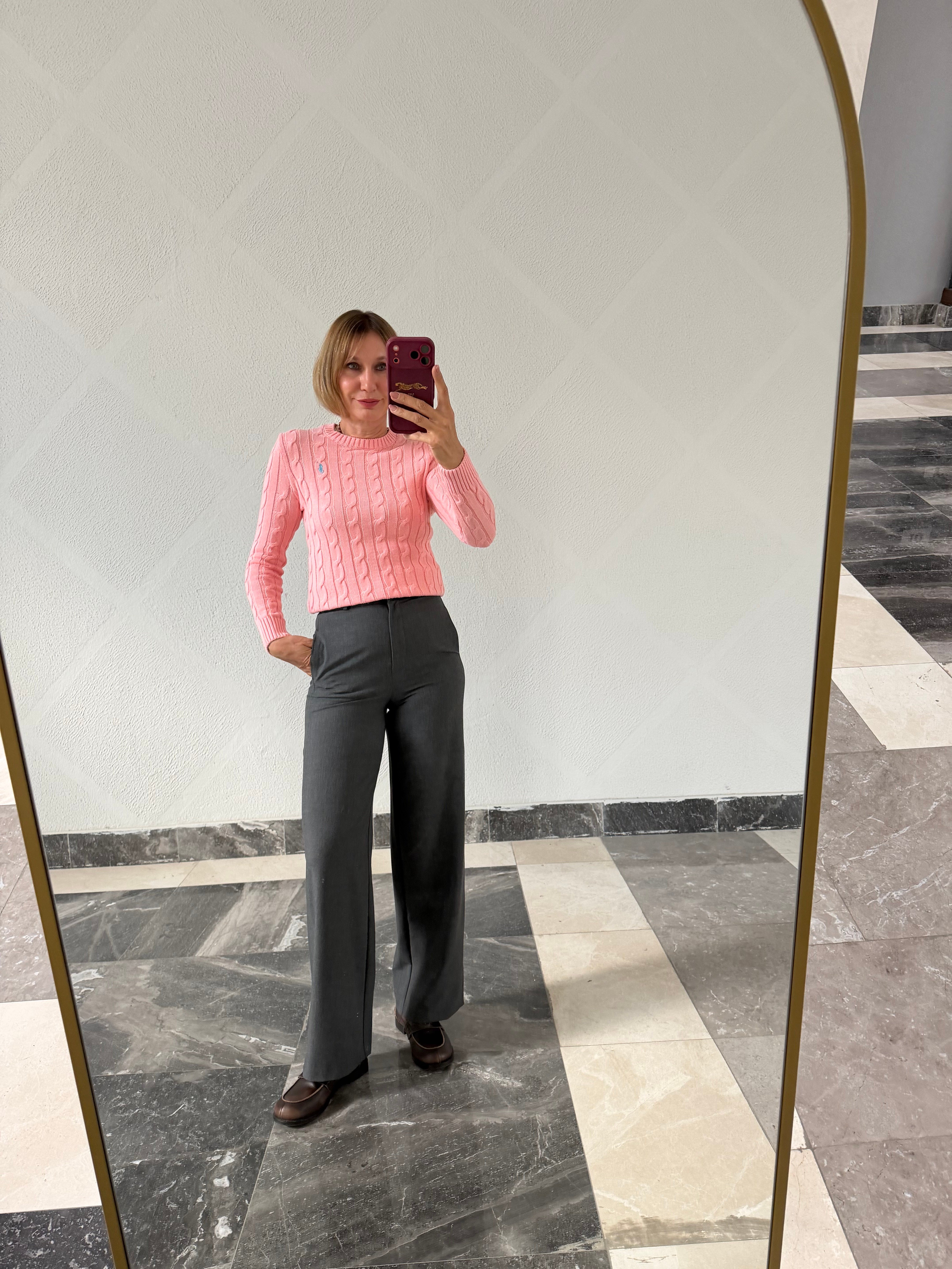 Saç Örgü Premium Soft Pembe Triko Kazak
