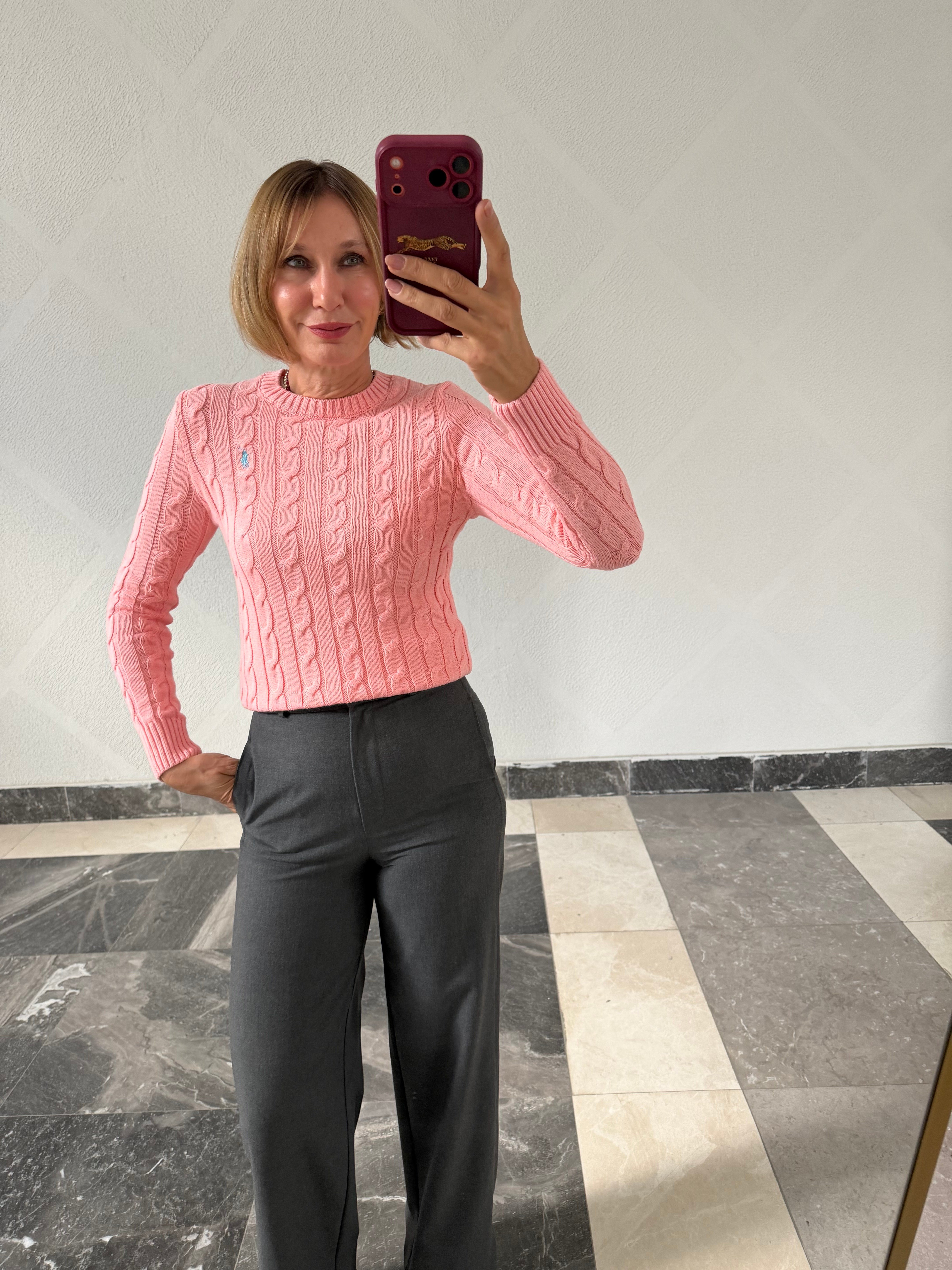 Saç Örgü Premium Soft Pembe Triko Kazak
