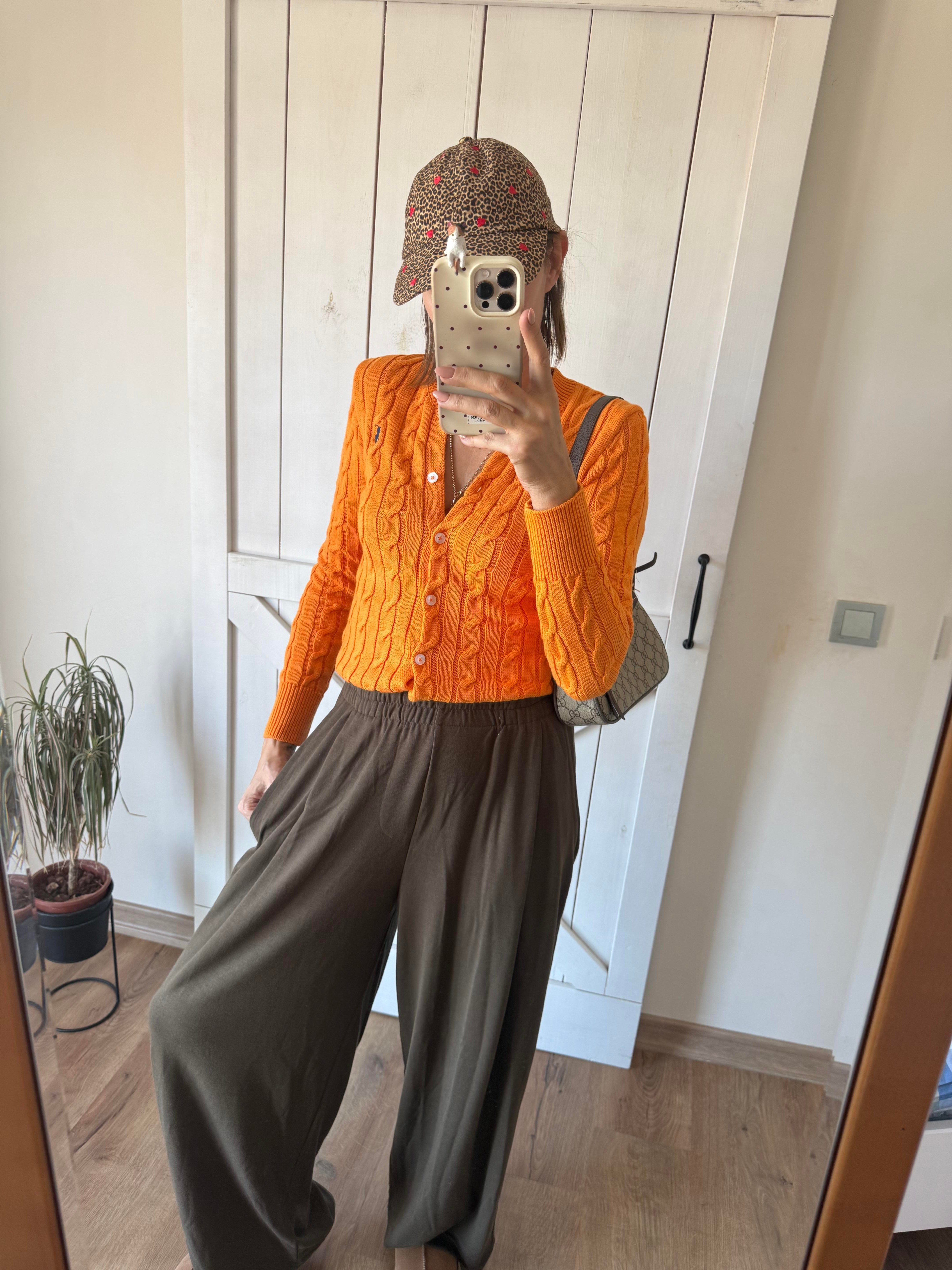 Saç Örgü Turuncu Hırka