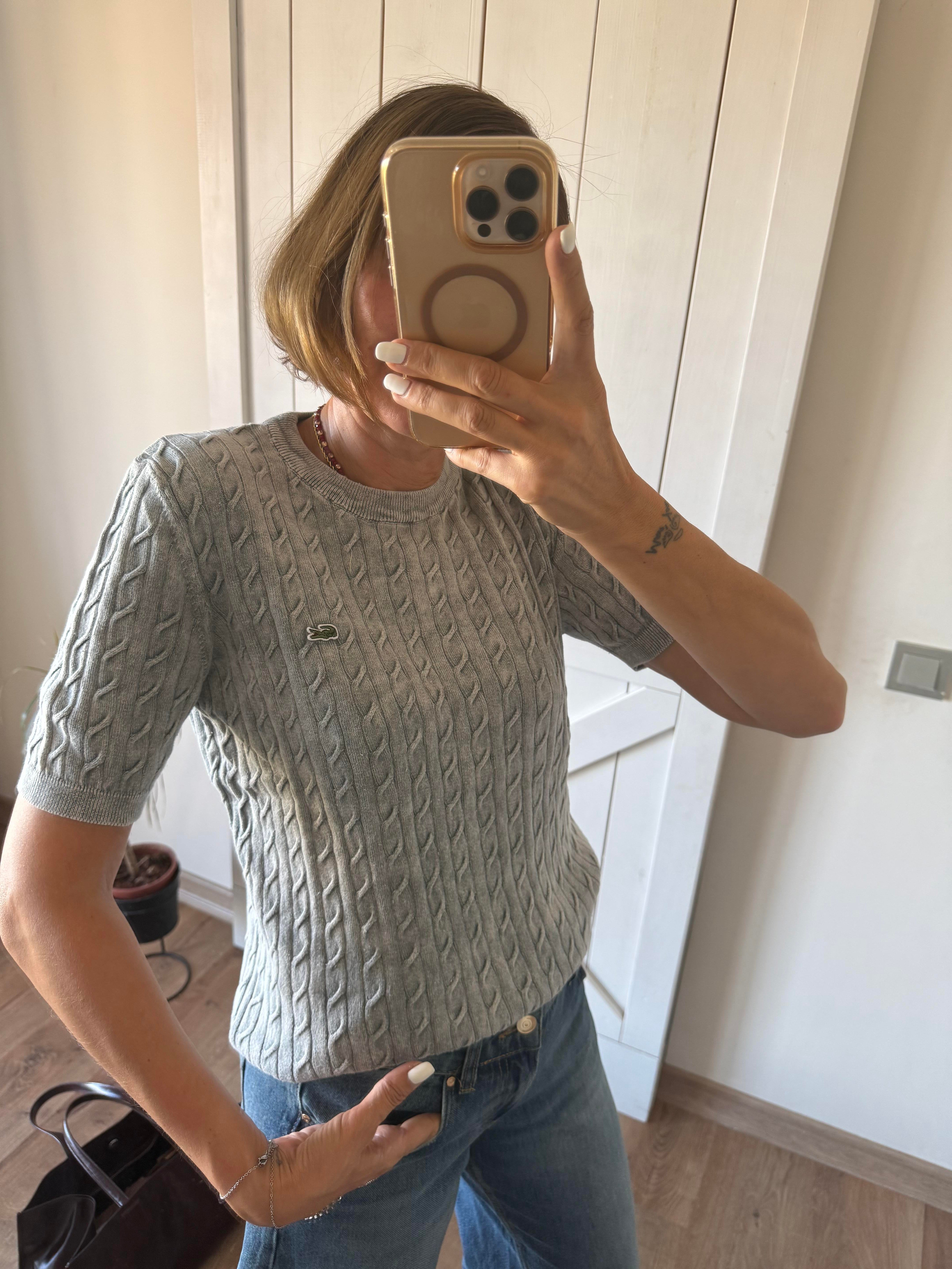 Saç Örgülü Gri Triko Bluz