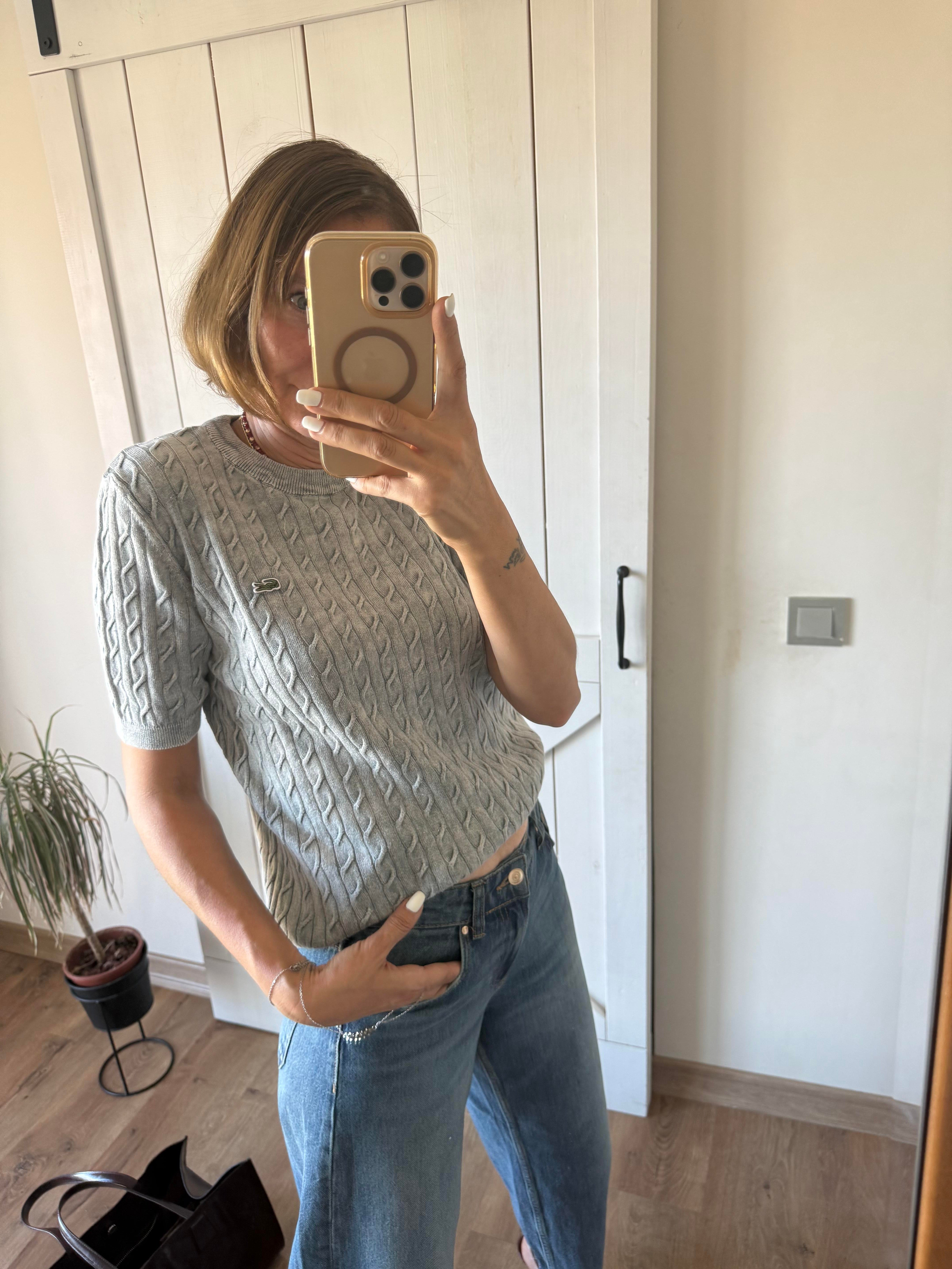 Saç Örgülü Gri Triko Bluz