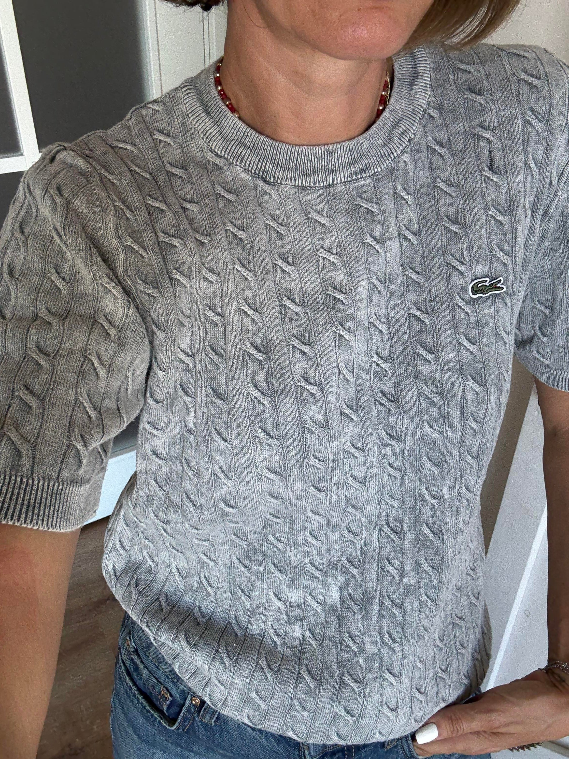 Saç Örgülü Gri Triko Bluz