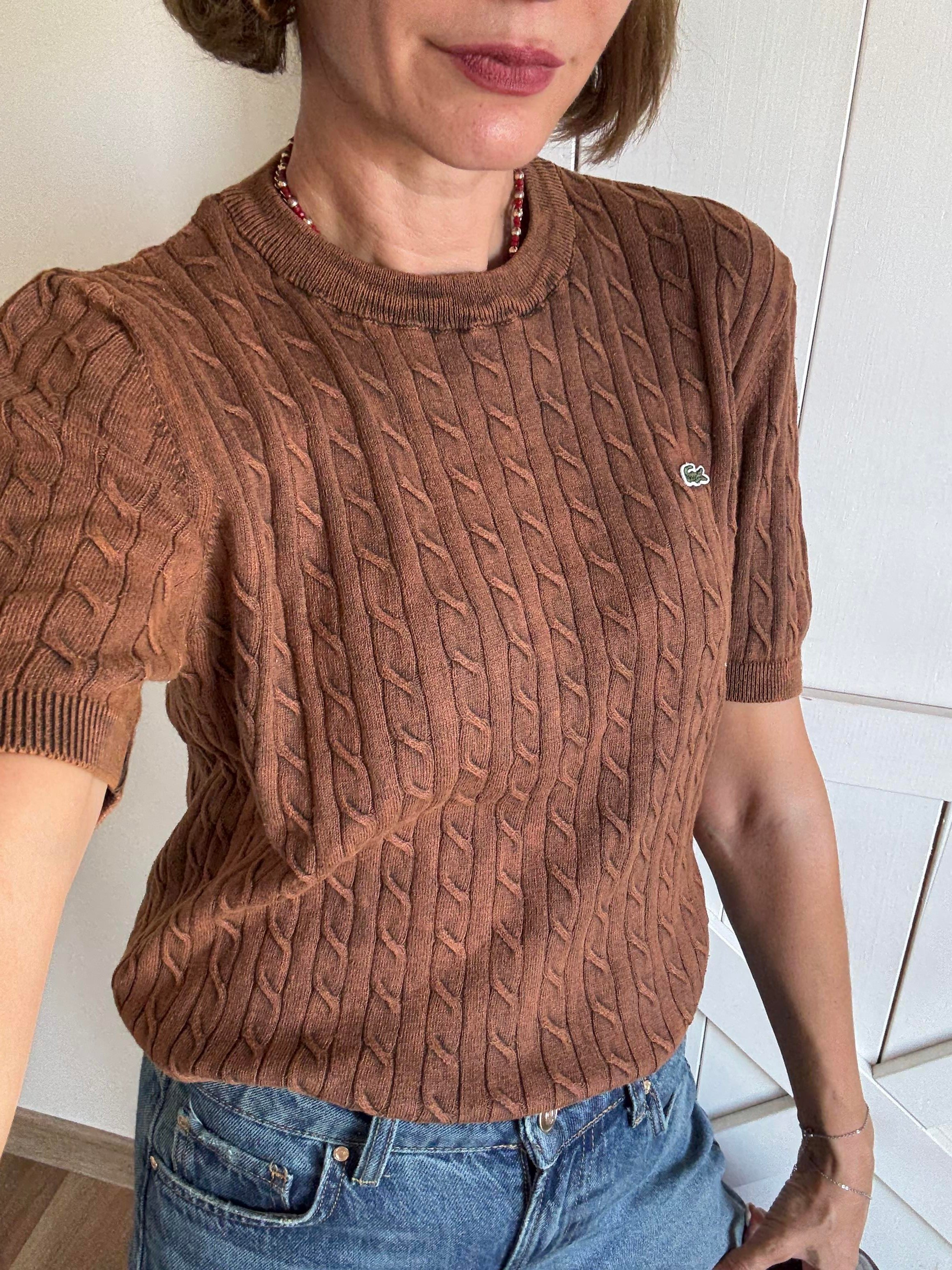 Saç Örgülü Kahverengi Triko Bluz